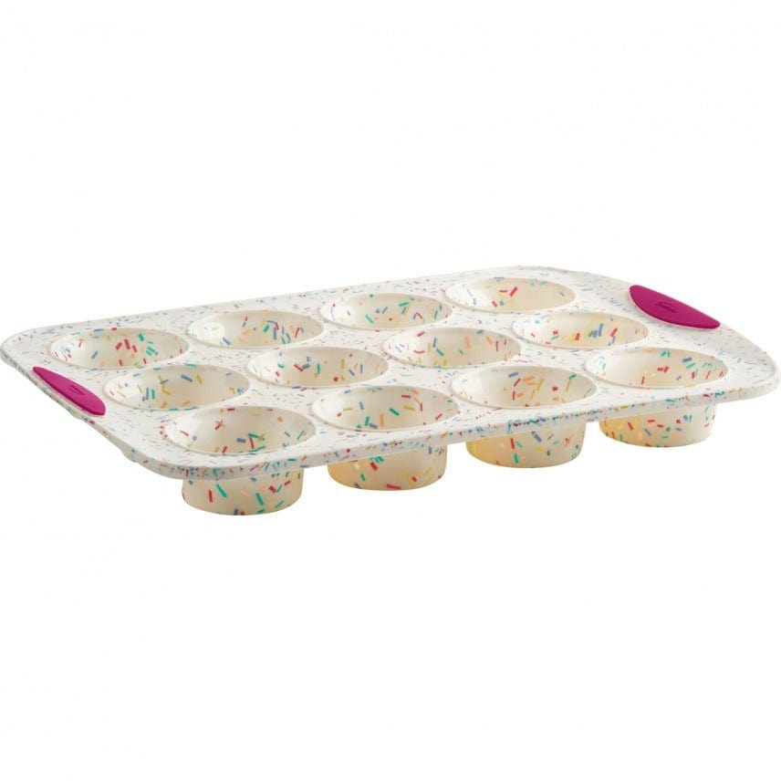12-Count Confetti Structure Silicone Muffin Pan - Non-Stick Baking Cupcake Mold for Parties, Birthdays & Holiday Treats