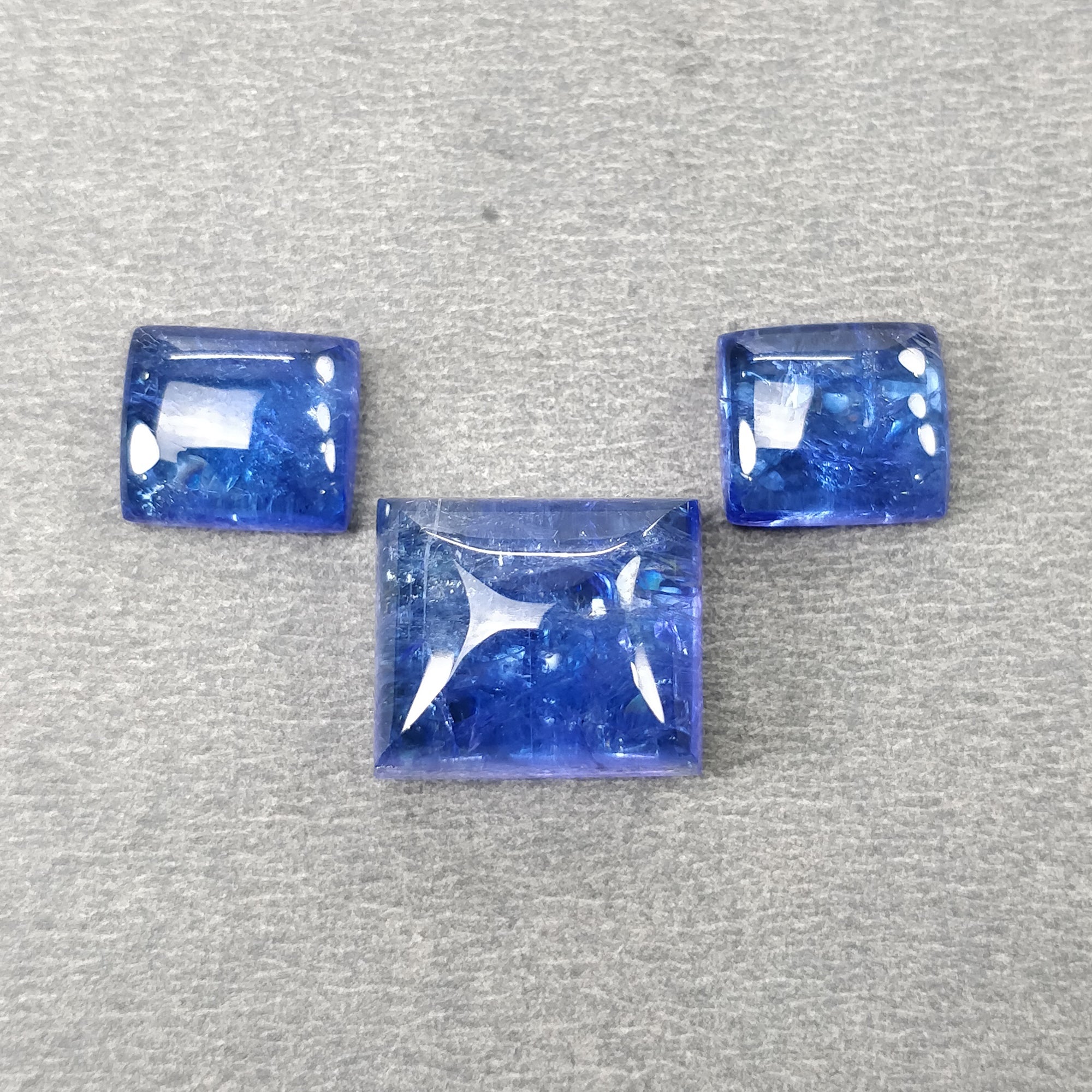 Natural Blue Tanzanite Cushion Cabochon Gemstone - 26.75cts, 10x9mm & 14x12mm (3 Pieces) - Perfect for Jewelry Making, Rings, Necklaces & Custom Designs