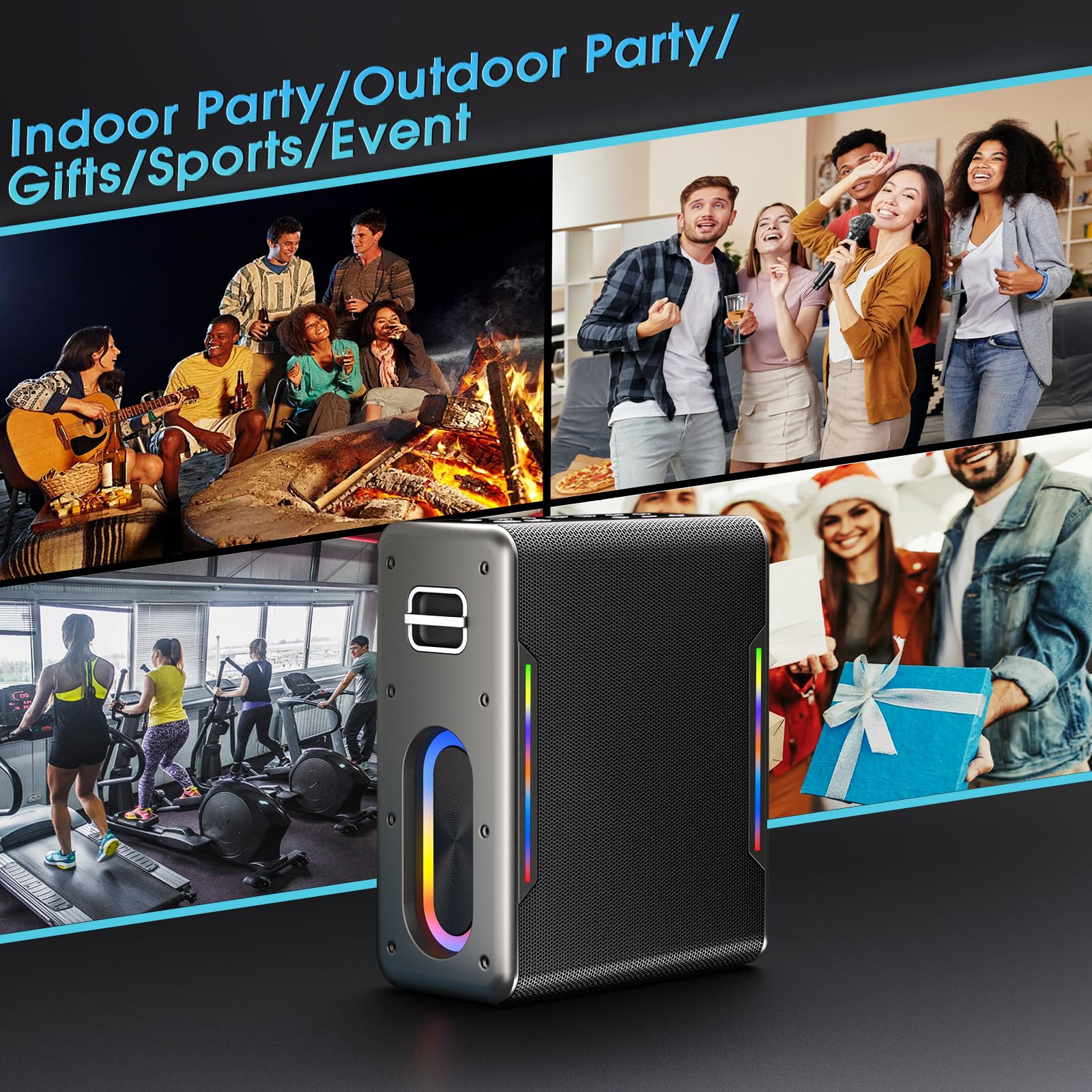 Portable Karaoke Machine with 2 Wireless Microphones - Bluetooth Speaker for Adults & Kids, PA System with LED Lights, Voice Modes, BT/TWS/AUX/USB/TF Support - Perfect for Home Parties, Birthday Celebrations & Outdoor Gatherings (Black)
