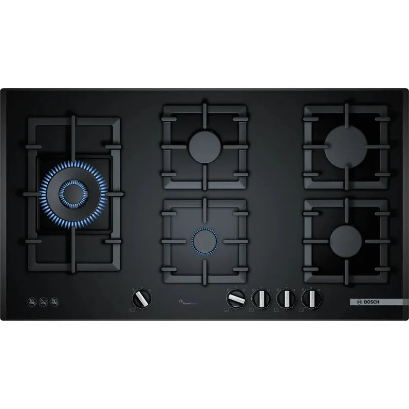 Bosch Series 6 90cm Gas Cooktop - Tempered Glass Black (PPS9A6B91A) | Professional Gas Stove for Modern Kitchen Cooking, Grilling & Entertaining