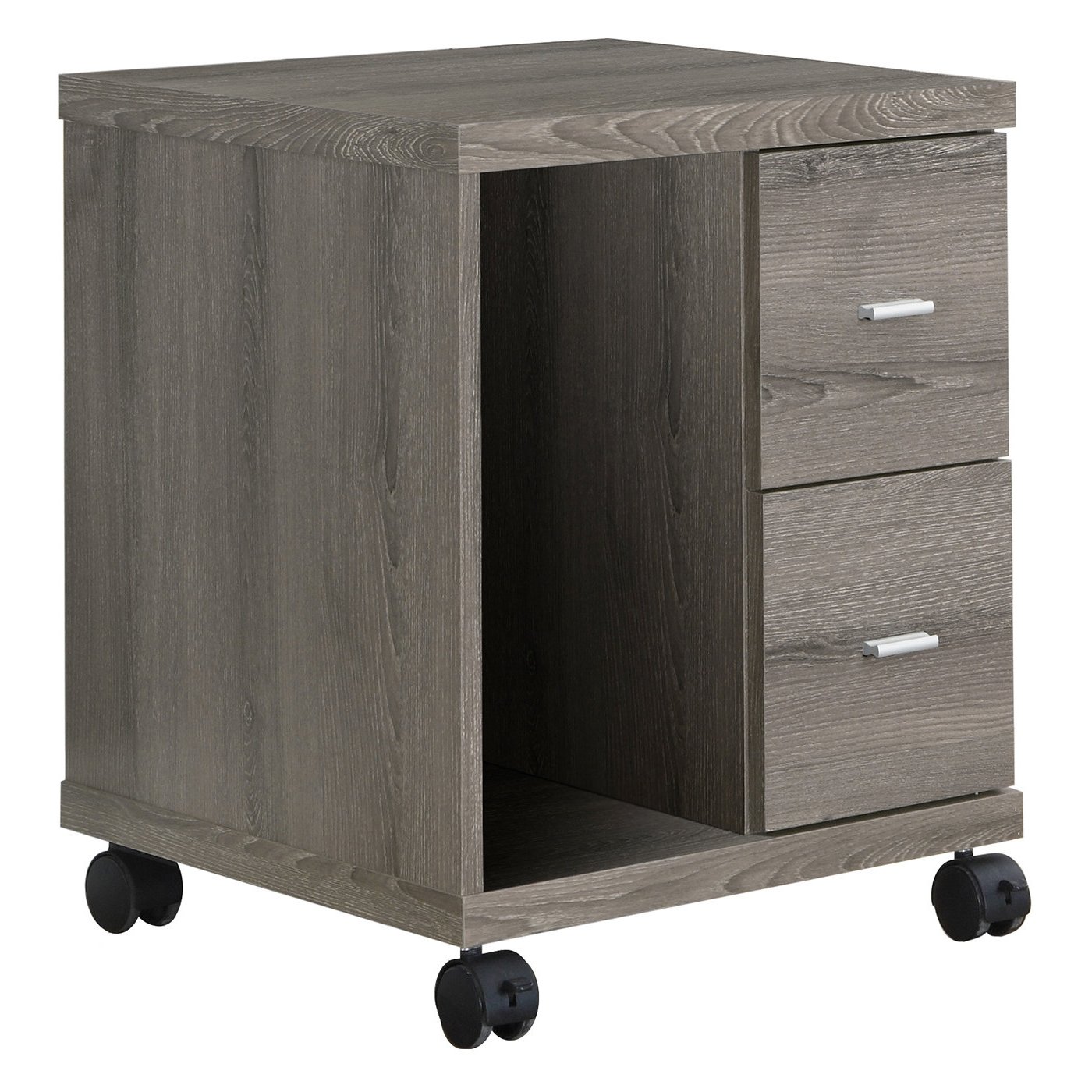 Reclaimed Wood 2-Drawer Computer Stand with Casters - Dark Taupe Home Office Desk Organizer for Workspace & Study Room
