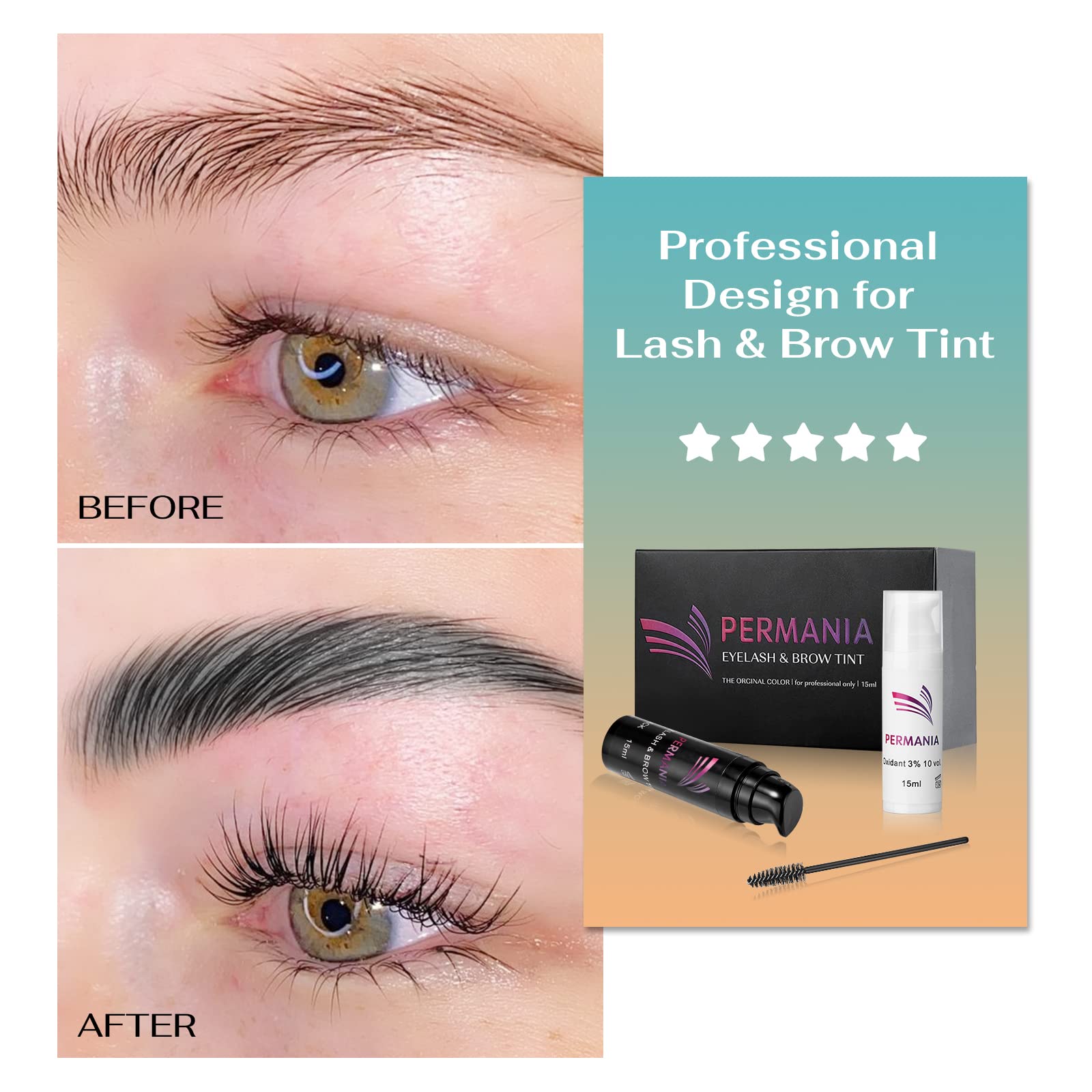 PERMANIA Black Lash & Eyebrow Tint Kit - 15ml Professional Grade Eyebrow Dye & Eyelash Tint for Fast, Safe Results | Salon & Home Use | Perfect for Eyebrow Shaping & Lash Enhancement