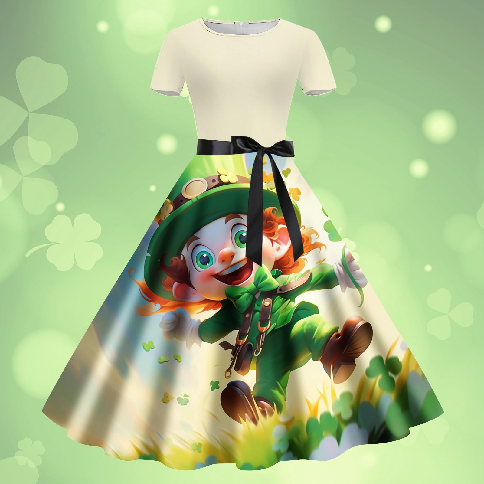 2024 Women's Printed Round Neck Short Sleeve Retro Casual Dress - Spring Midi Length Floral Dresses for Women | Perfect for Brunch, Beach Outings & Summer Vacations