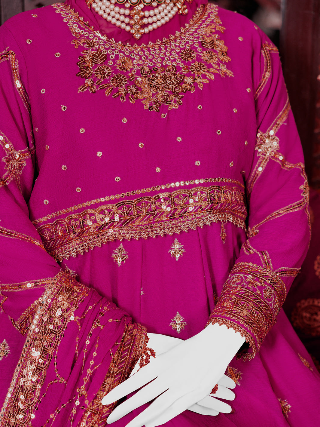 Elegant Chiffon Magenta Embroidered Suit by J. Junaid Jamshed - Perfect for Weddings, Parties & Formal Occasions