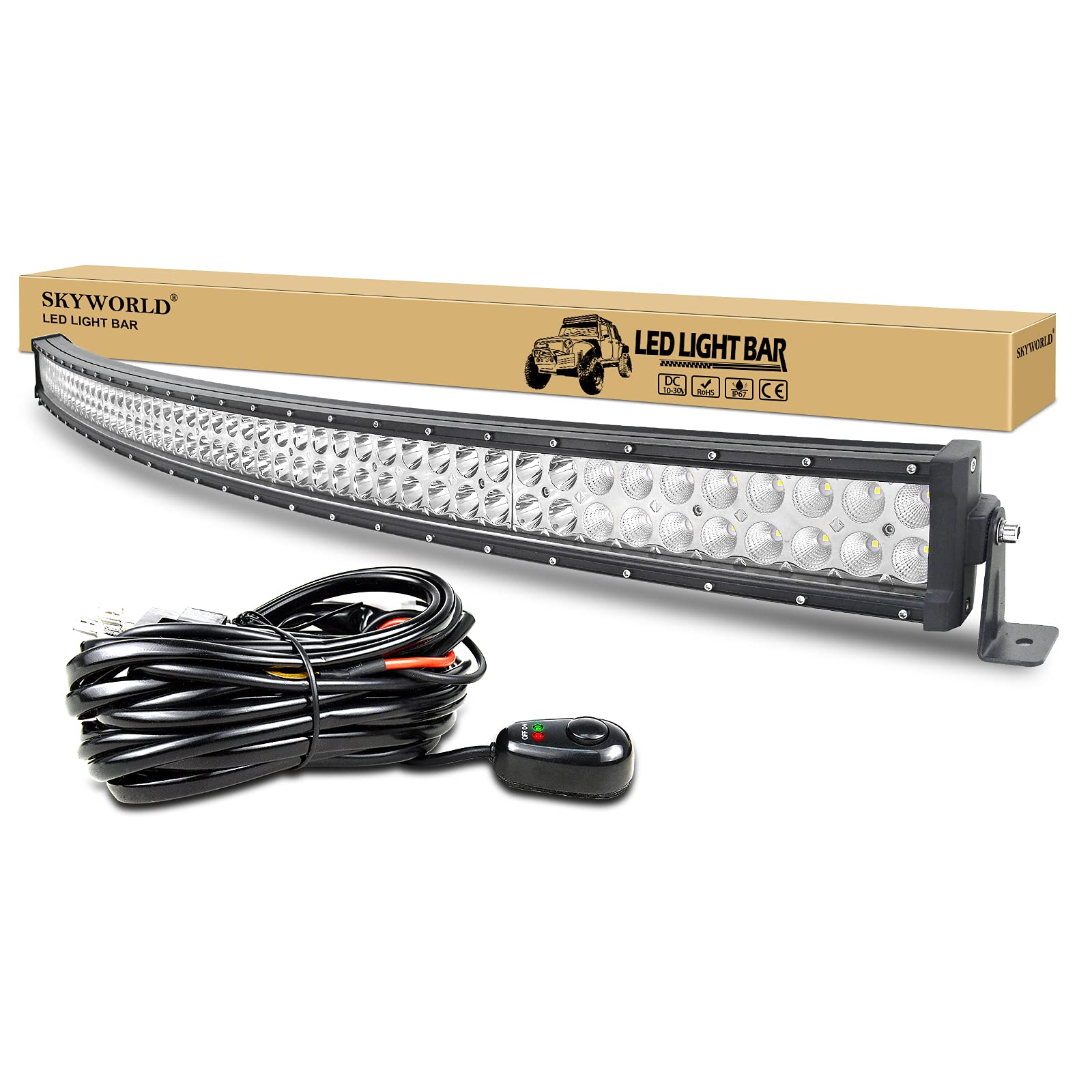SKYWORLD 52 Inch 288W Curved LED Light Bar - Ultra Thin Spot Flood Combo Beam Offroad Driving Lights with Wiring Harness Kit - Waterproof Fog Lamp for 4x4 Trucks, ATV, SUV, Tractor & Boat - Perfect for Night Off-Roading, Camping & Emergency Lighting
