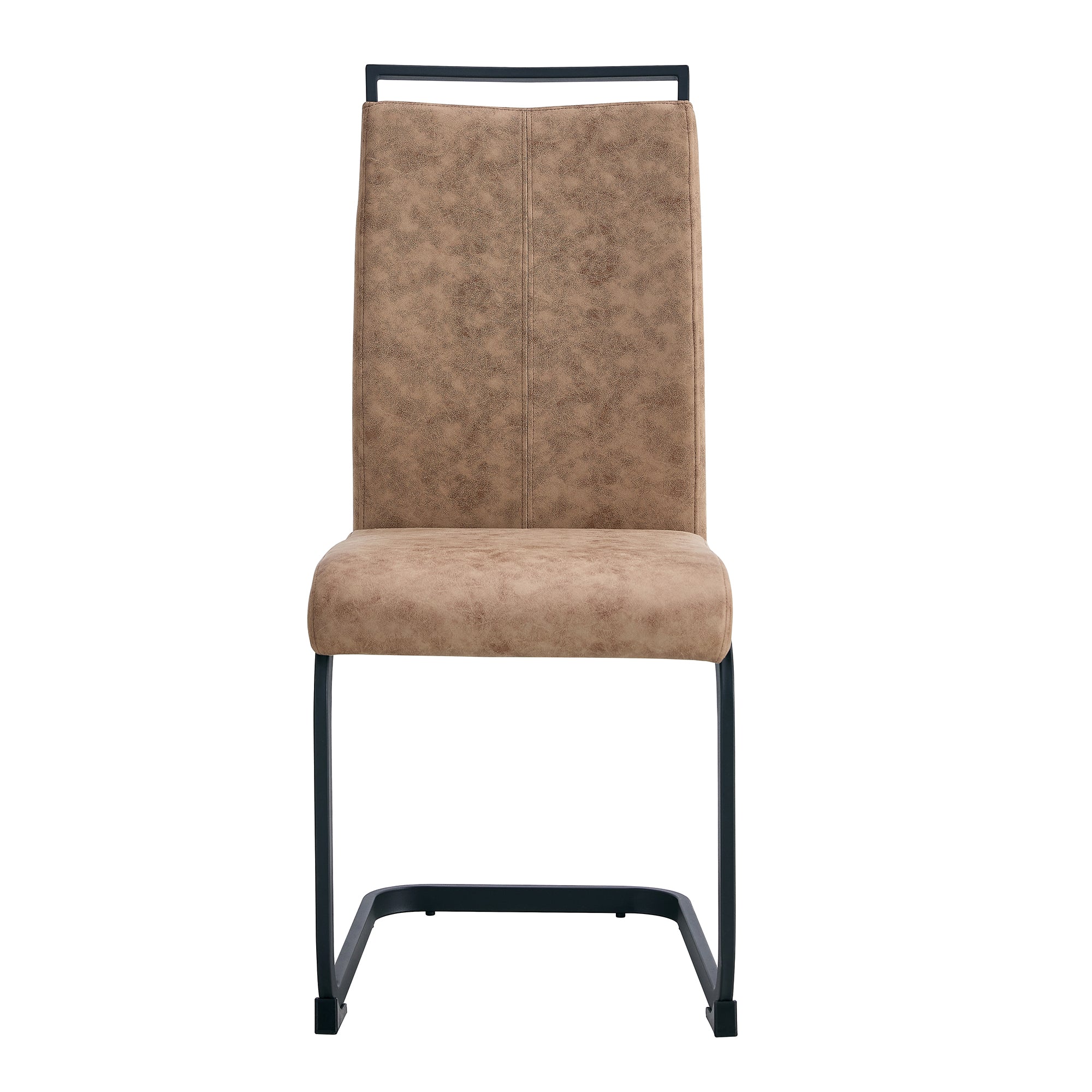 High Back Upholstered Dining Chairs Set of 2 - Modern Tech Fabric C-Shaped Tube Design with Black Metal Legs for Kitchen, Dining Room, Office, Patio & Guest Seating | Comfortable & Stylish Brown Chairs for Home Decor