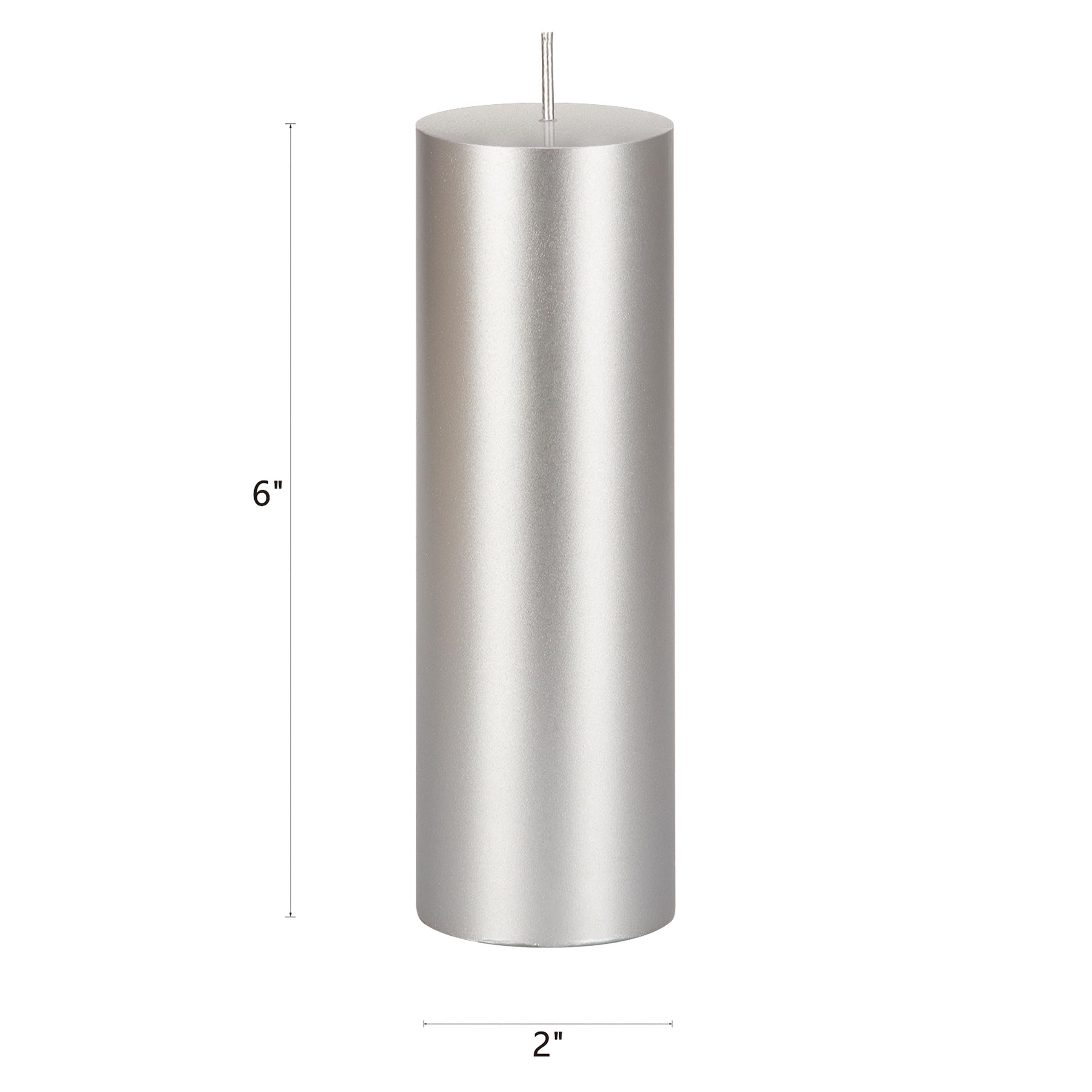 Premium Unscented Silver Pillar Candles Set of 6 - 2x6 Inch Hand-Poured Wax Candles for Home Decor, Weddings, Spa Relaxation, Holiday Centerpieces & Prayer Vigils - Elegant Party Decorations & Celebration Essentials