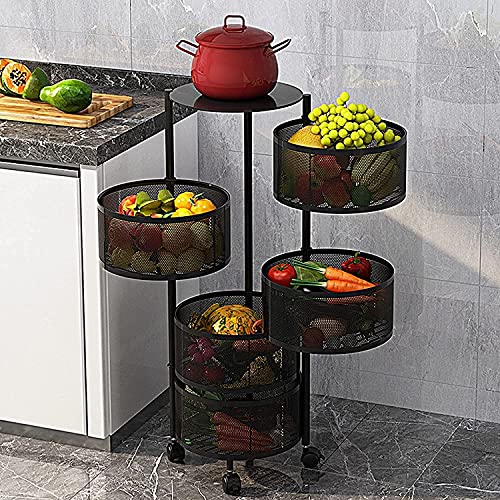 3/4/5 Tier Rolling Kitchen Storage Rack with Wheels - Multifunctional Rotatable Fruit Vegetable Basket Organizer for Kitchen, Bathroom, Living Room - Perfect for Pantry Organization, Countertop Storage & Small Space Saving