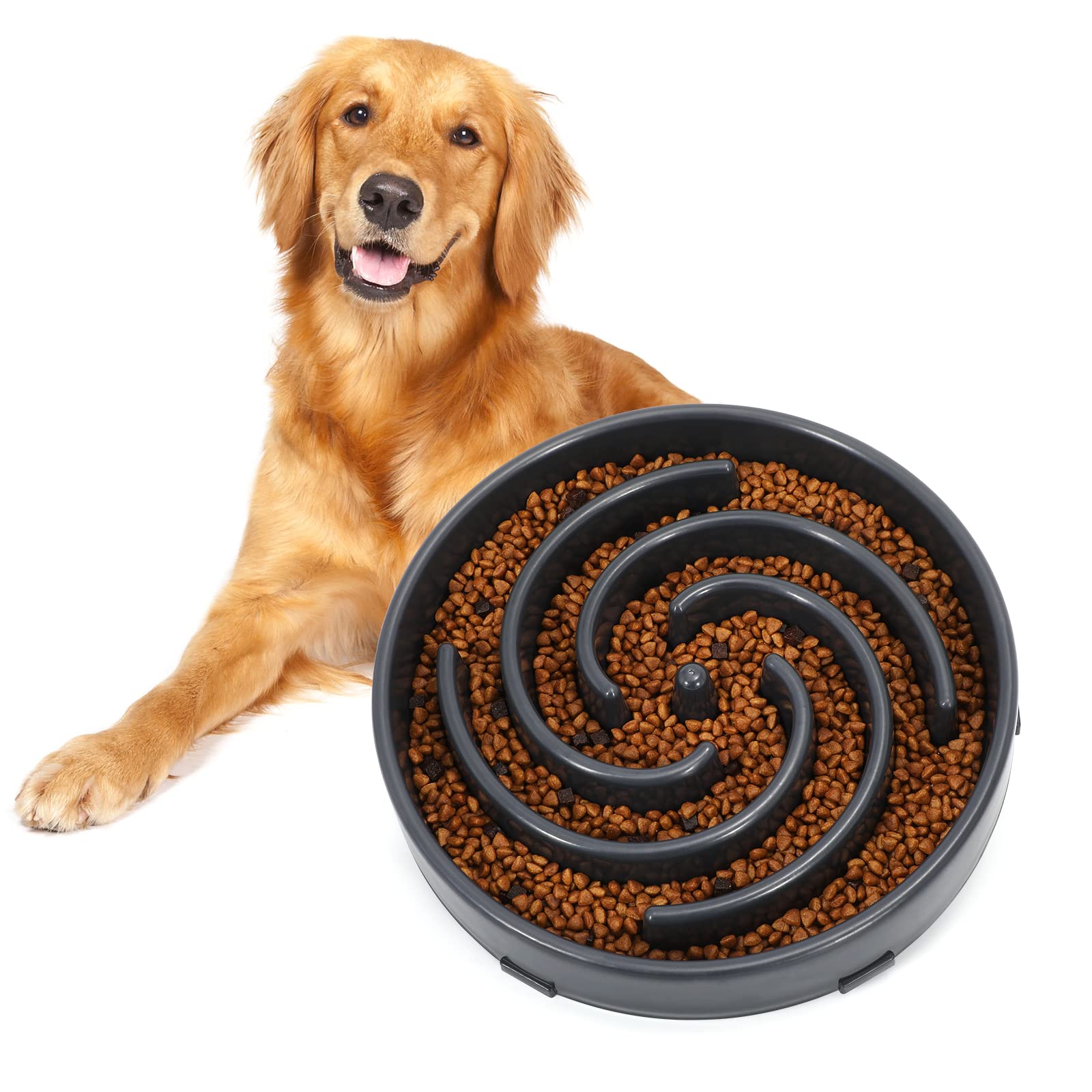Slow Feeder Dog Bowl for Large & Medium Dogs - Non-Slip Puzzle Bowl to Prevent Bloat & Choking - Interactive Maze Design for Healthy Eating - Gray - Perfect for Fast Eaters & Mealtime Enrichment