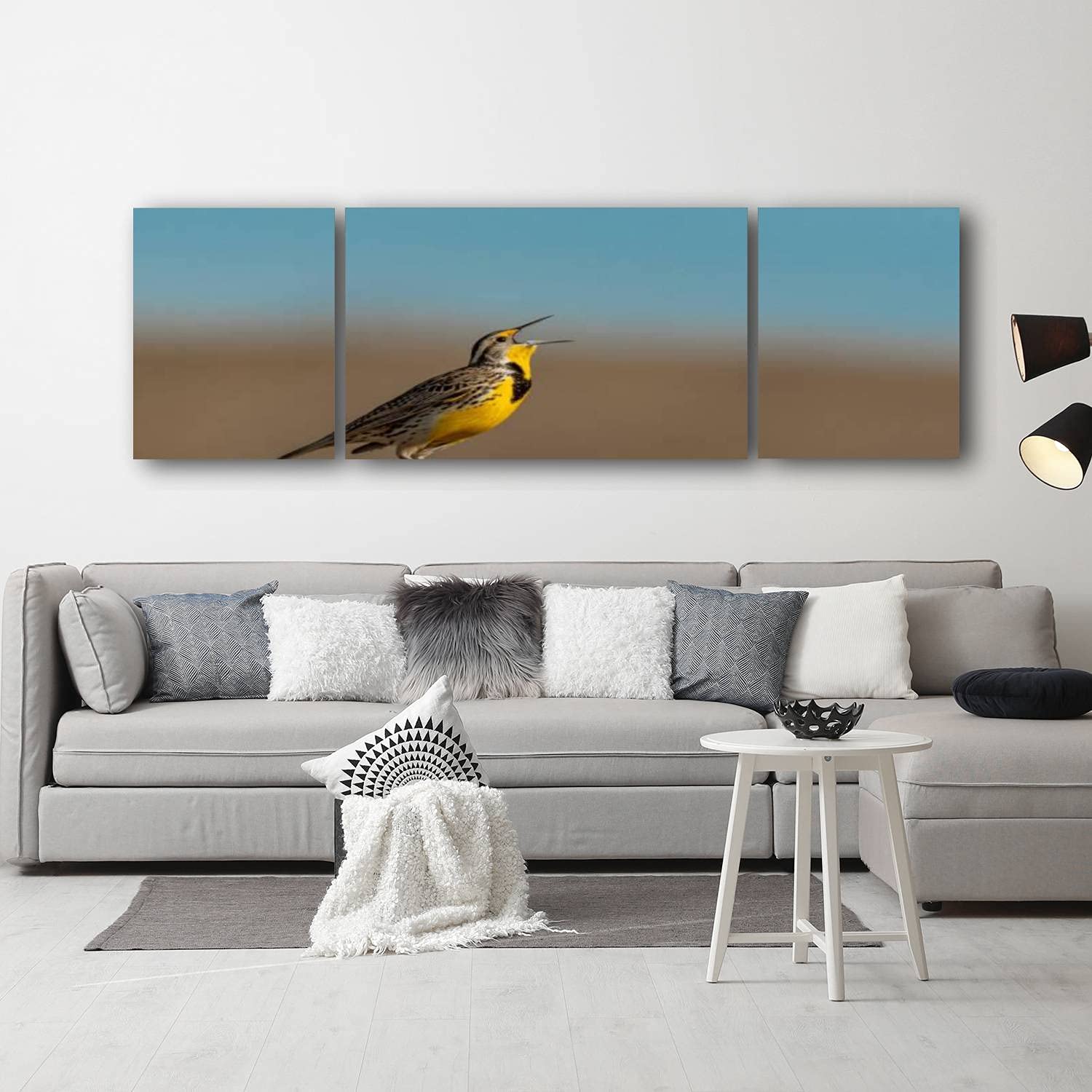 Western Meadowlark Singing on Spring Morning - Framed Giclee Canvas Wall Art Print (63”W x 20”H) for Living Room, Office & Home Decor | Nature-Themed Painting for Wall Display