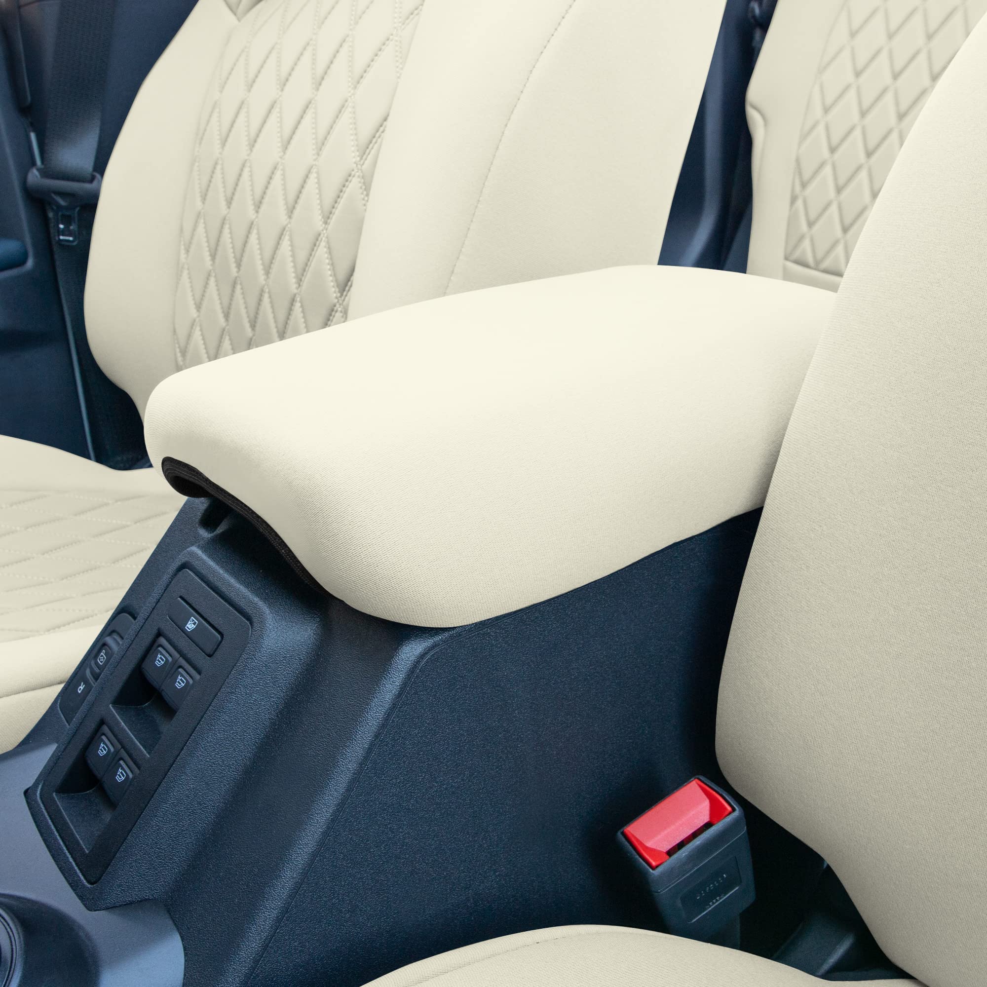 Custom Fit Neoprene Seat Covers for Ford Bronco 2021-2022 SUV - Water Resistant Neosupreme Full Set in Solid Beige | Perfect for Off-Roading, Camping & Daily Commute