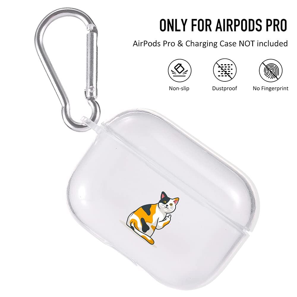 Cute Clear Cat AirPods Pro Case with Carabiner - Shockproof TPU Protective Cover for AirPods 3 Charging Case - Funny Soft Flexible Transparent Case - Perfect for Travel, Work & Everyday Use