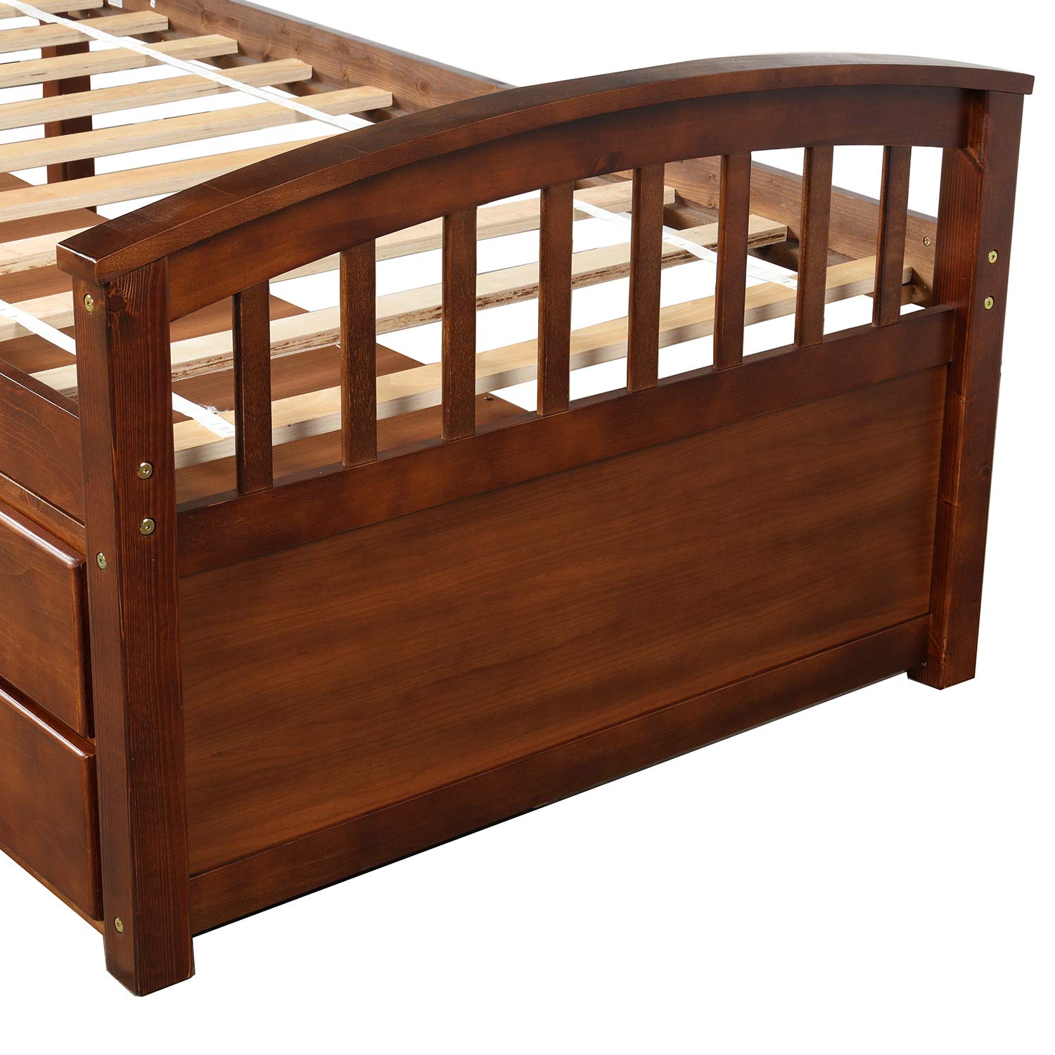 JULYFOX Twin Storage Bed Frame with 6 Drawers - Walnut Pine Wood Platform for Small Spaces | Heavy Duty Bedroom Furniture