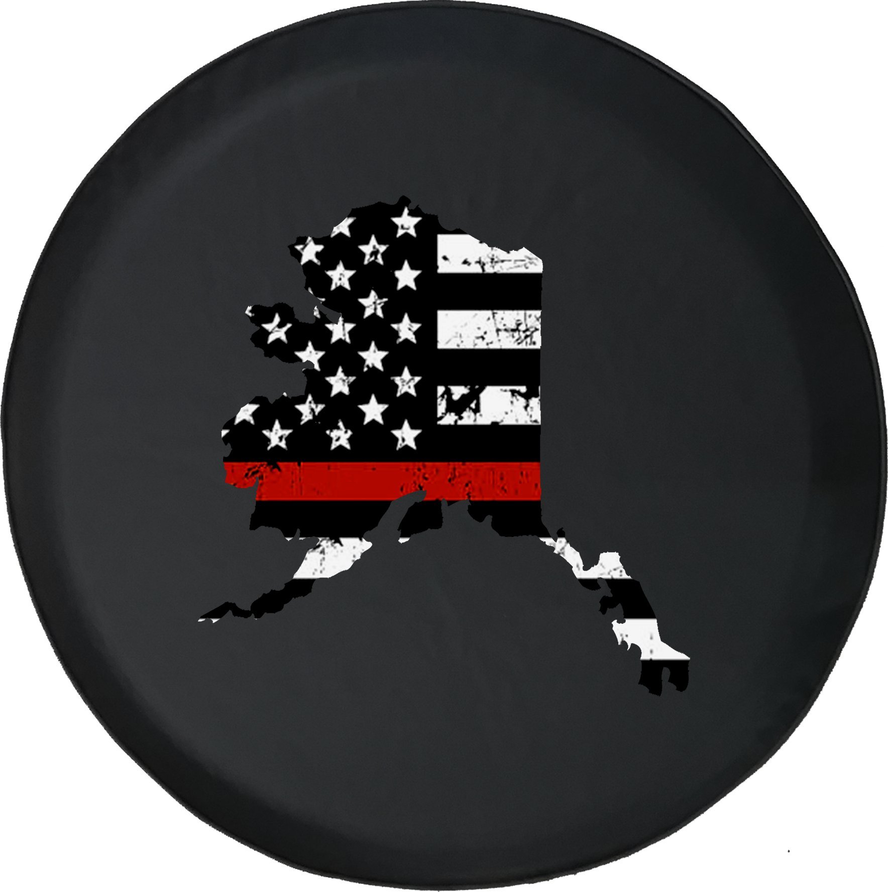 Thin Red Line Distressed American Flag Spare Tire Cover - 28 Inch for Trucks, SUVs & Jeeps - Durable Alaska Caps Supply Design for Outdoor Adventures & Road Trips