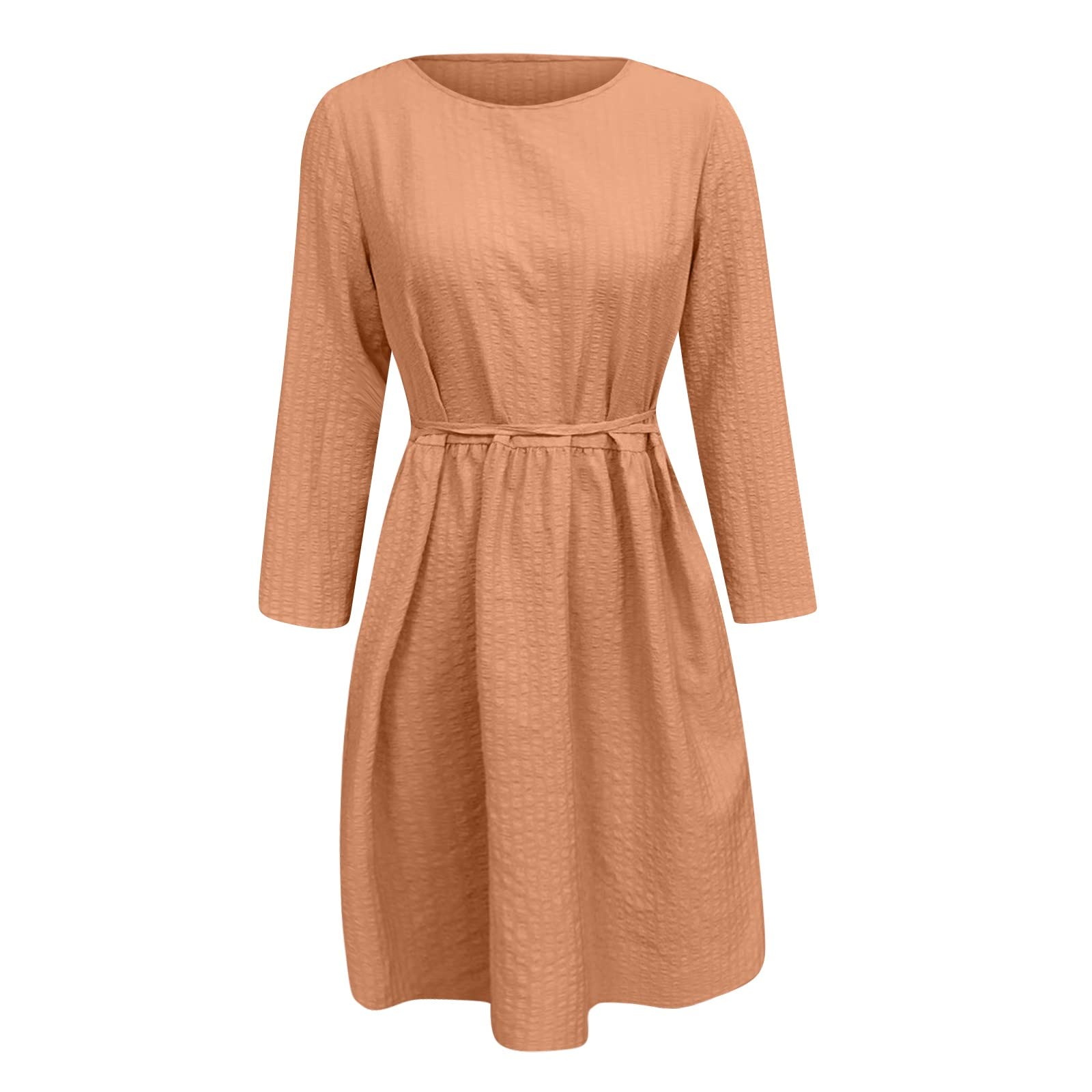 Women's Winter Long Sleeve High Waist Swing Dress - Solid Color Round Neck Loose Fit Slimming Vacation Dress for Holiday Parties, Christmas Gatherings & Office Wear