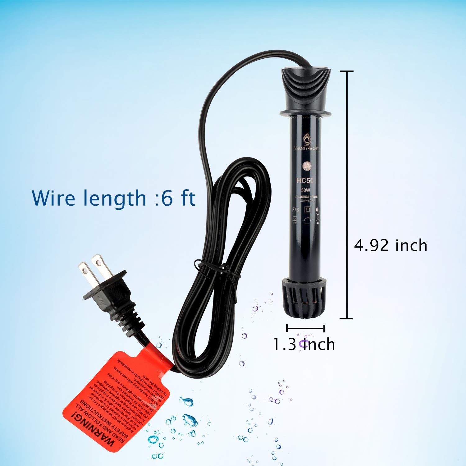 HC50 Submersible Aquarium Heater 50W - Adjustable Fish Tank Water Heater for Freshwater & Marine Tanks | Perfect for Tropical Fish, Turtles & Aquatic Plants