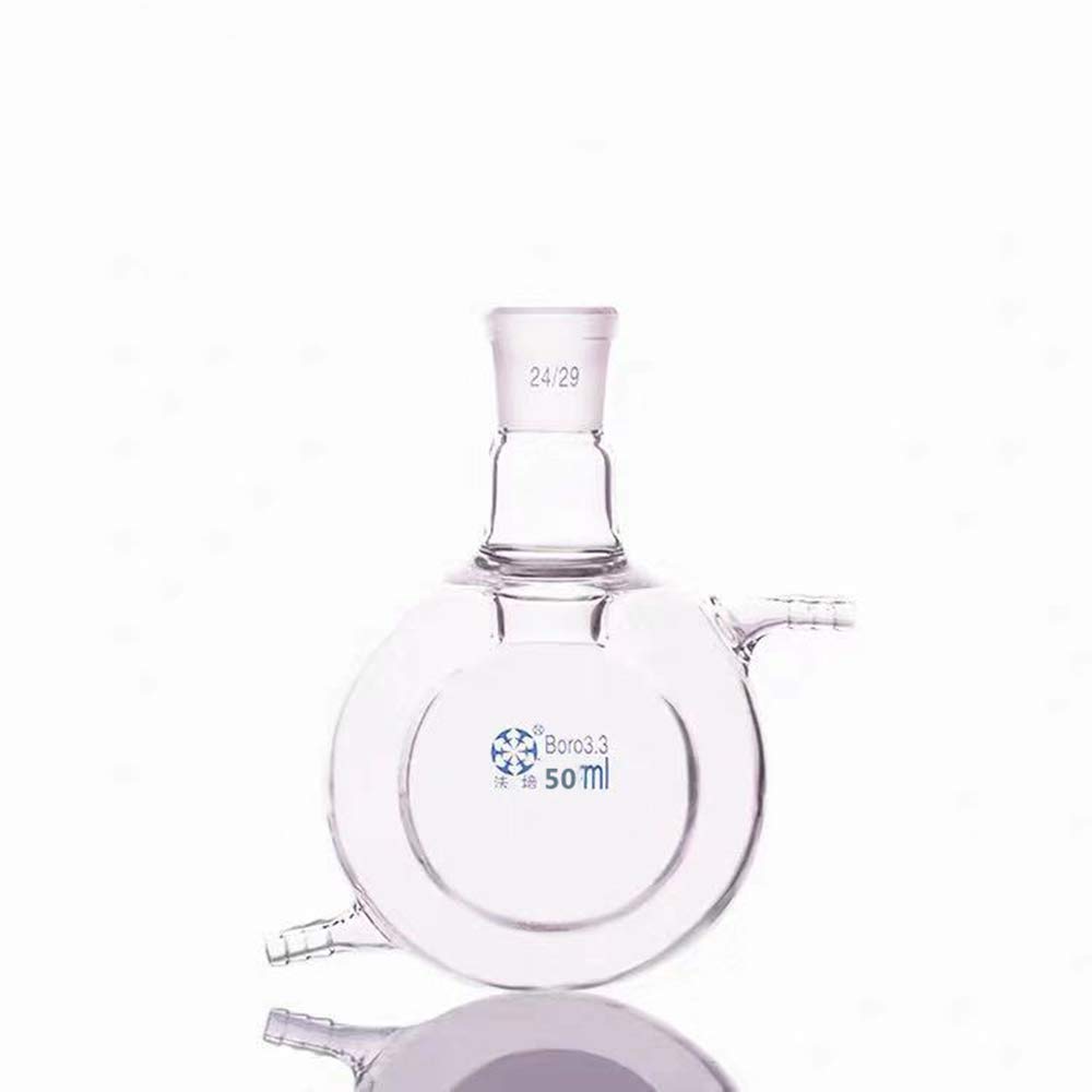50ml Jacketed Glass Reactor Flask - Double Layer Laboratory Beaker with 24/29 Joint - Graduated Lab Glassware for Chemical Experiments, Distillation & Scientific Research