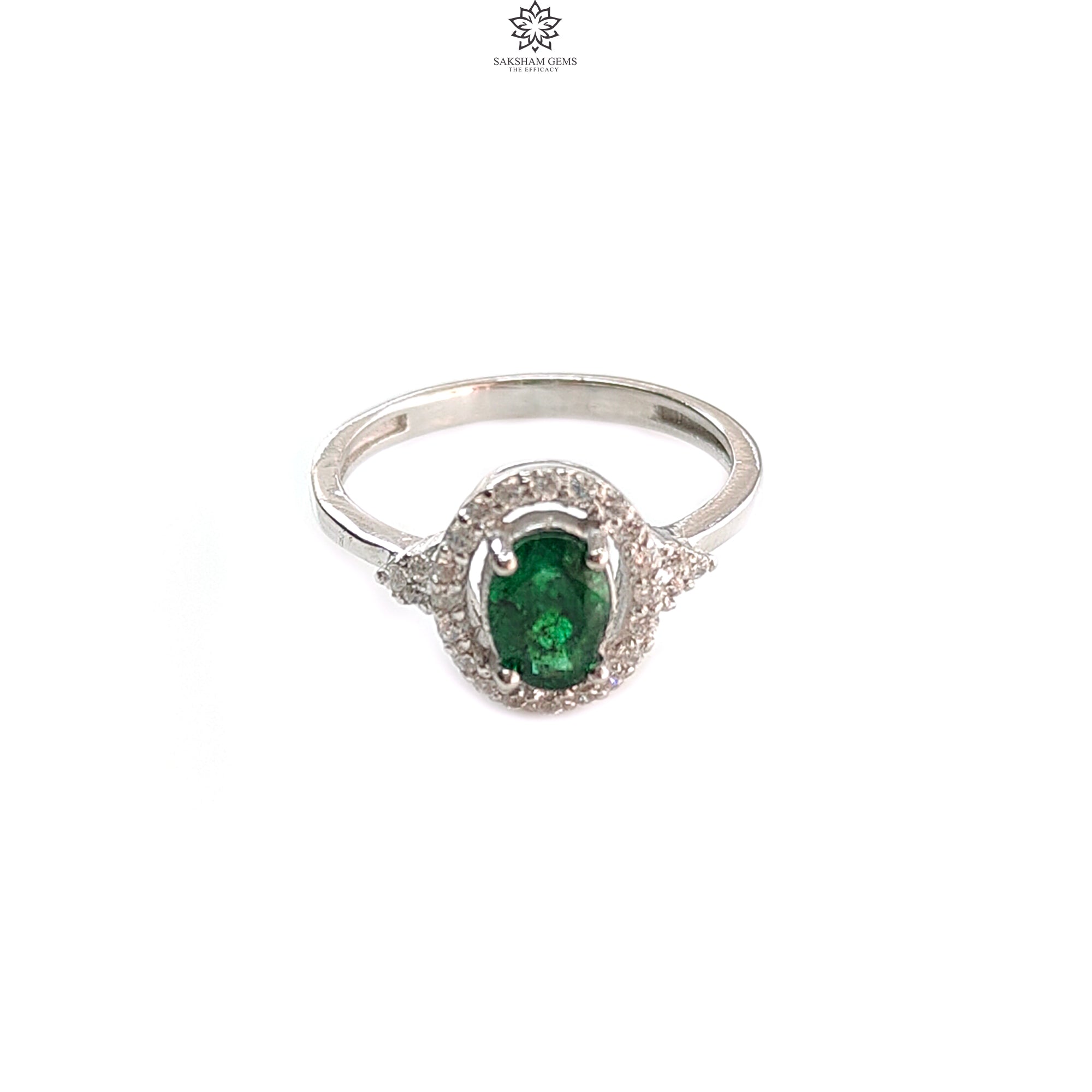 Natural Untreated Emerald Oval Faceted Cut Ring - 925 Sterling Silver Prong Set, 2.59gms, Size 7 US | Elegant Jewelry for Women, Perfect for Weddings, Parties & Special Occasions