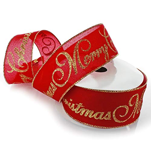 Gold Christmas Text on Red