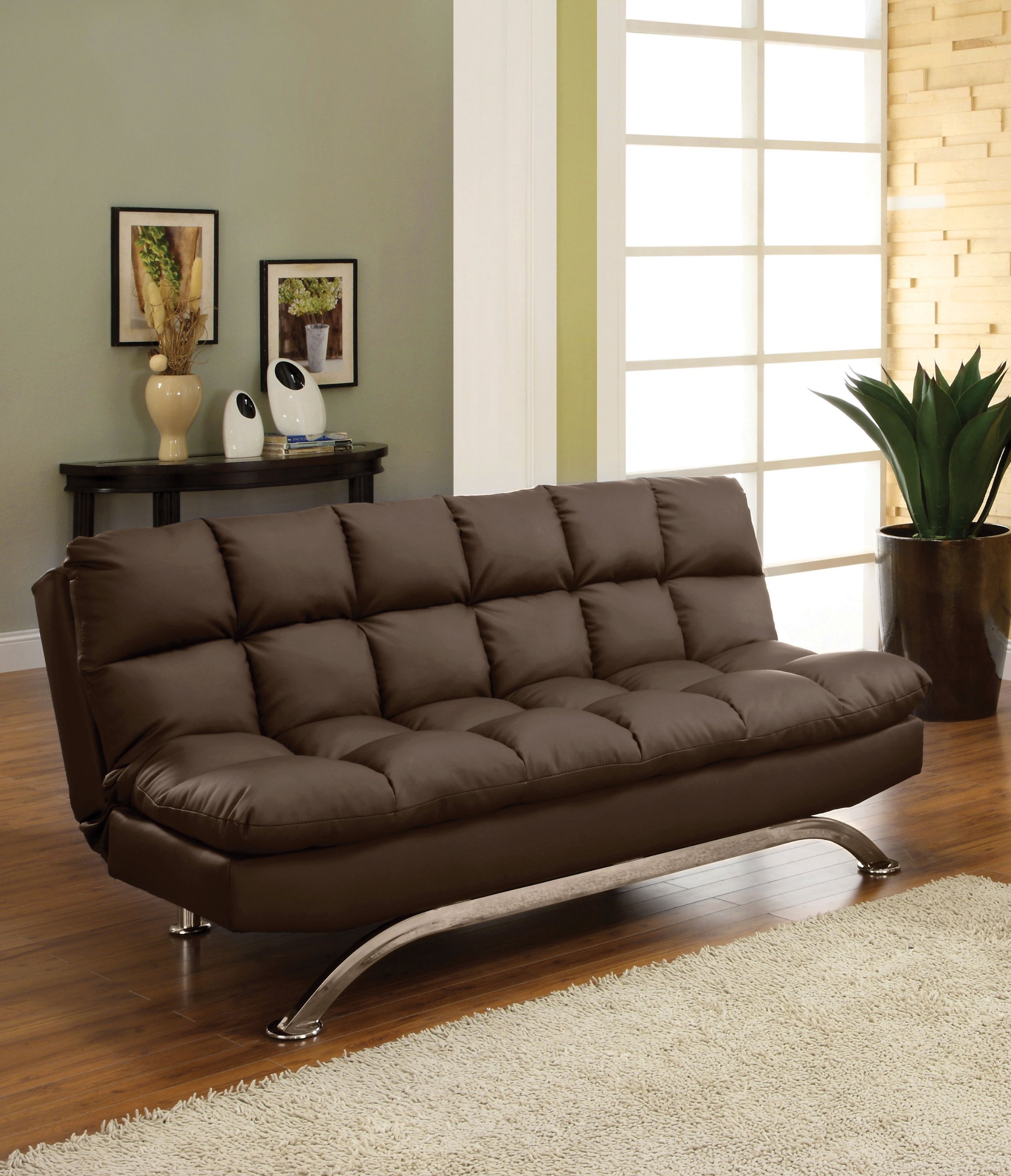 Furniture of America Adelle Convertible Sofa Bed Futon in Dark Espresso - Space Saving Sleeper Sofa for Small Apartments, Guest Rooms & Home Offices