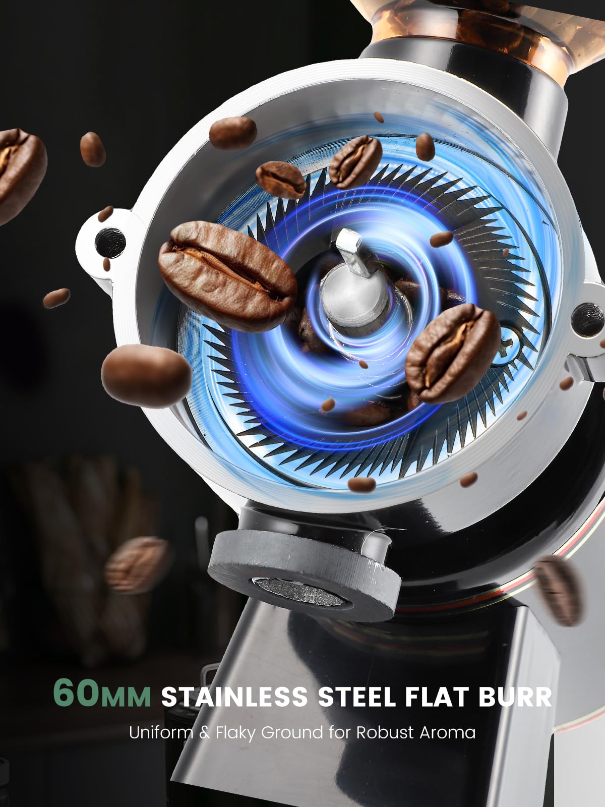 Premium Electric Stainless Steel Coffee Grinder with 8 Adjustable Grind Settings - Flat Burr Mill for Espresso, French Press & Drip Coffee - Perfect for Home & Office Use - Black