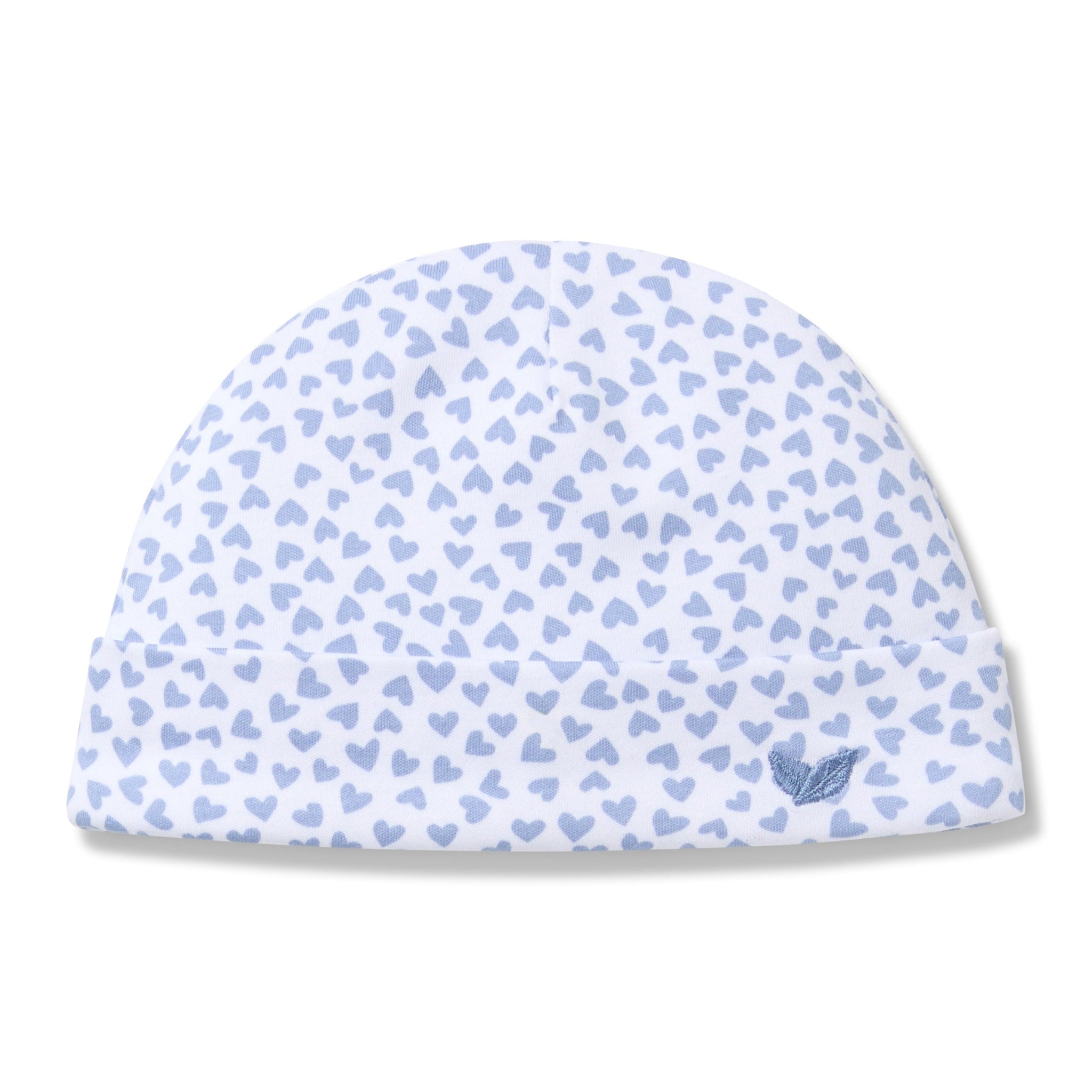 Soft Organic Pima Cotton Baby Hat with Blue Hearts - Cozy & Breathable for Newborns, Infants & Toddlers - Perfect for Outdoor Play, Photo Shoots & Everyday Comfort