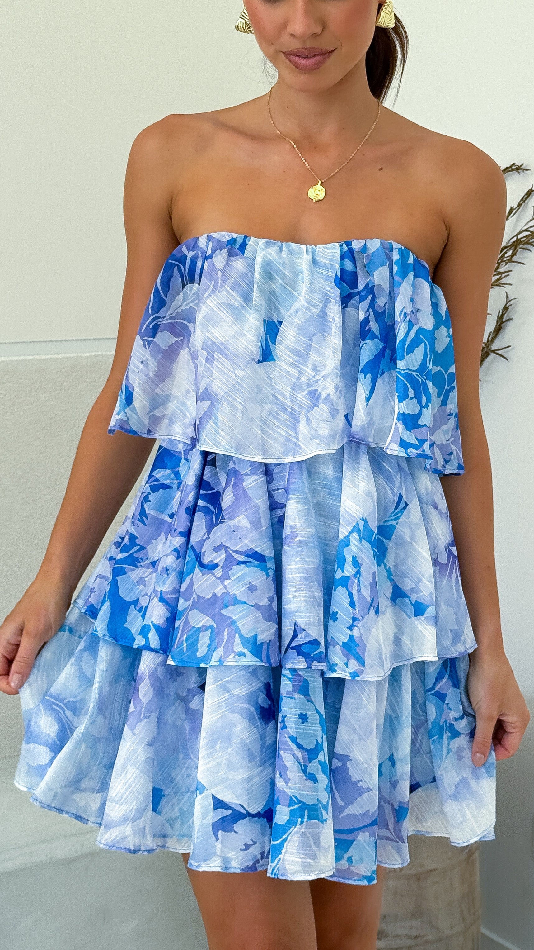 Fantasia Mini Dress - Blue Floral Print Summer Dress for Women | Perfect for Beach Vacation, Date Night & Party Outfits