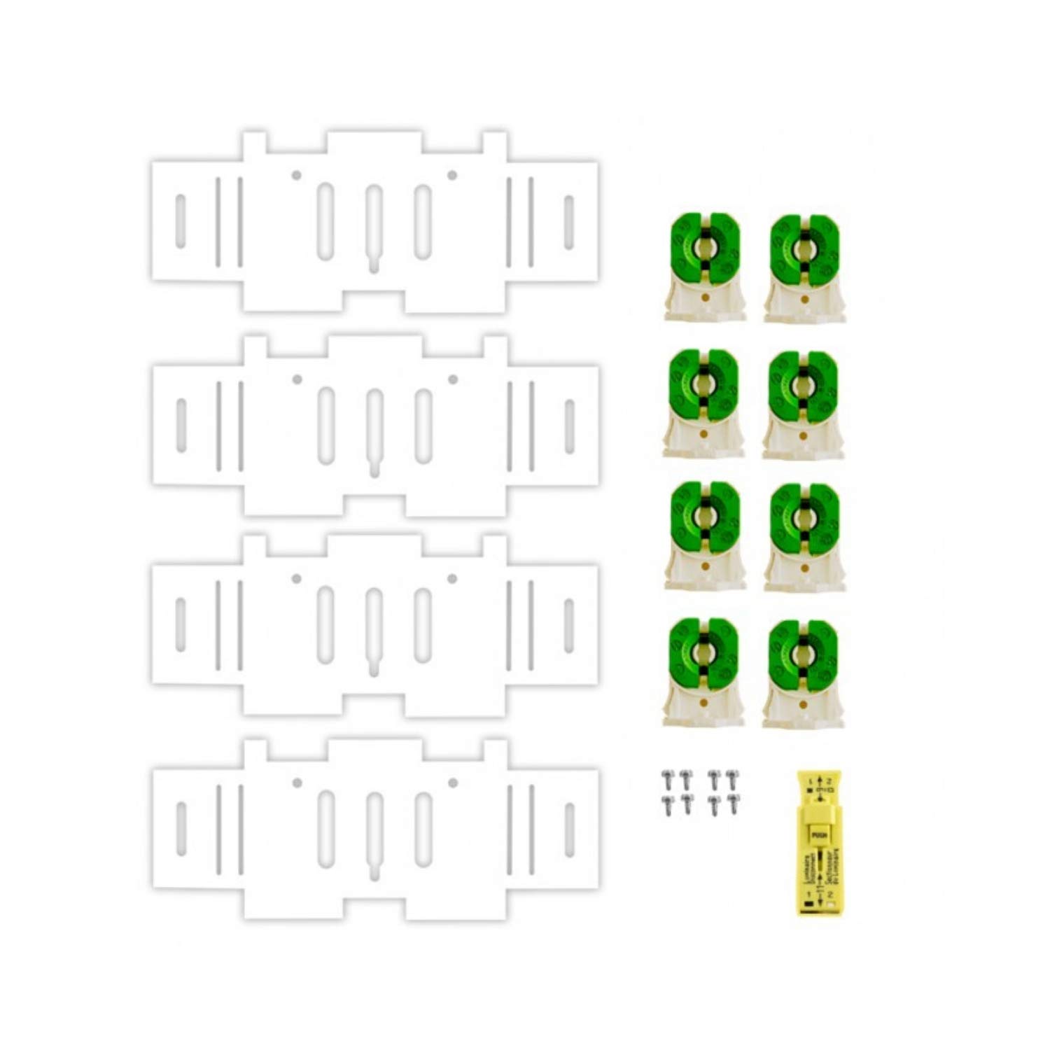 8' to 4' T8 LED Retrofit Conversion Kit - Complete Set with Plates, Non-Shunted Sockets & Screws for 2-Bulb to 4-Lamp Fixture Upgrade (10 Kits) | Energy-Efficient Lighting Solution for Warehouses, Garages & Commercial Spaces