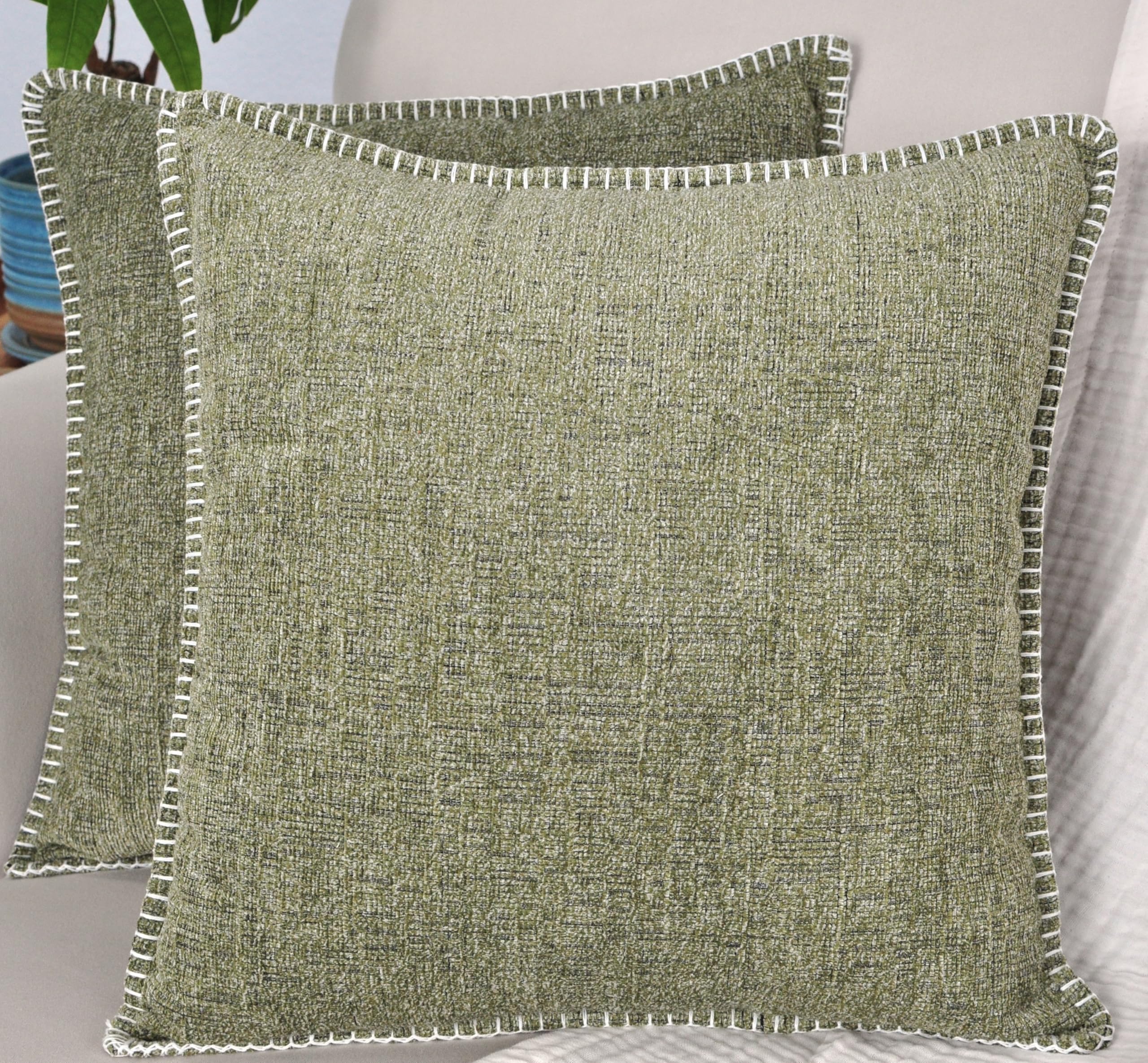 2-Pack 26x26 Inch Light Olive Green Extra Large Throw Pillow Covers - Soft Cozy Square Euro Pillow Cases for Couch, Sofa & Bed - Modern Oversized Decorative Euro Shams for Living Room, Bedroom & Home Decor