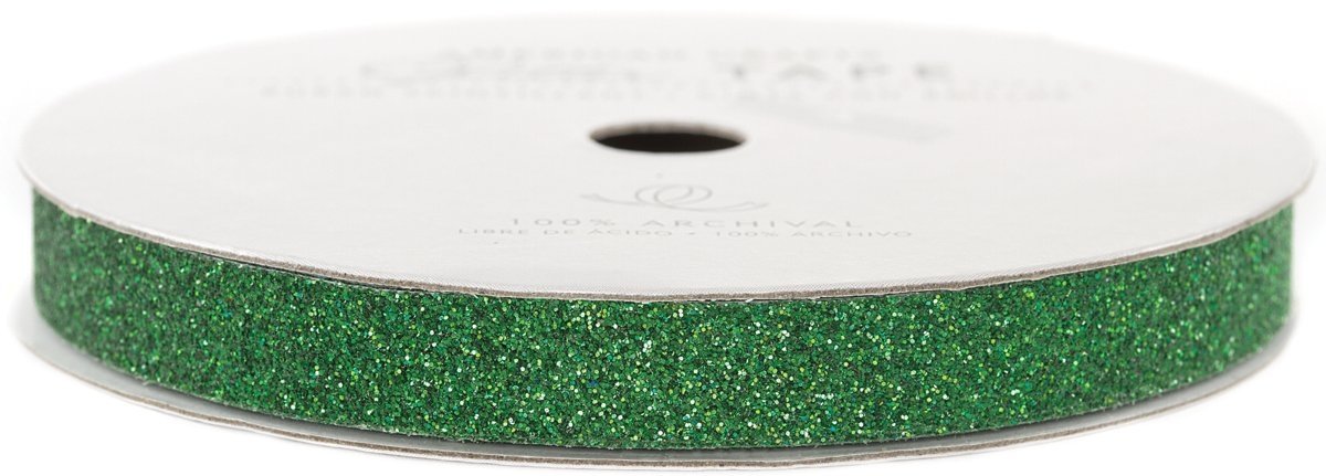 American Crafts 96058 Glitter Tape, 3/8 Inch Wide, Evergreen Green - Perfect for Scrapbooking, Card Making, and DIY Home Decor Projects