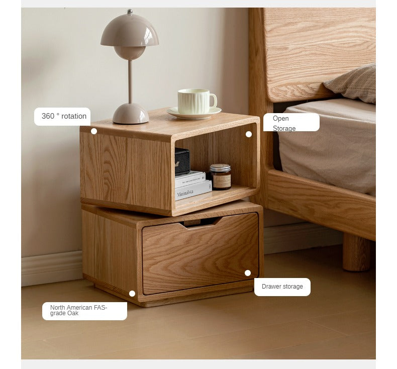 Rotating Oak Solid Wood Side Table Nightstand - Modern Bedroom Furniture for Small Spaces, Living Room, Office & Dorm