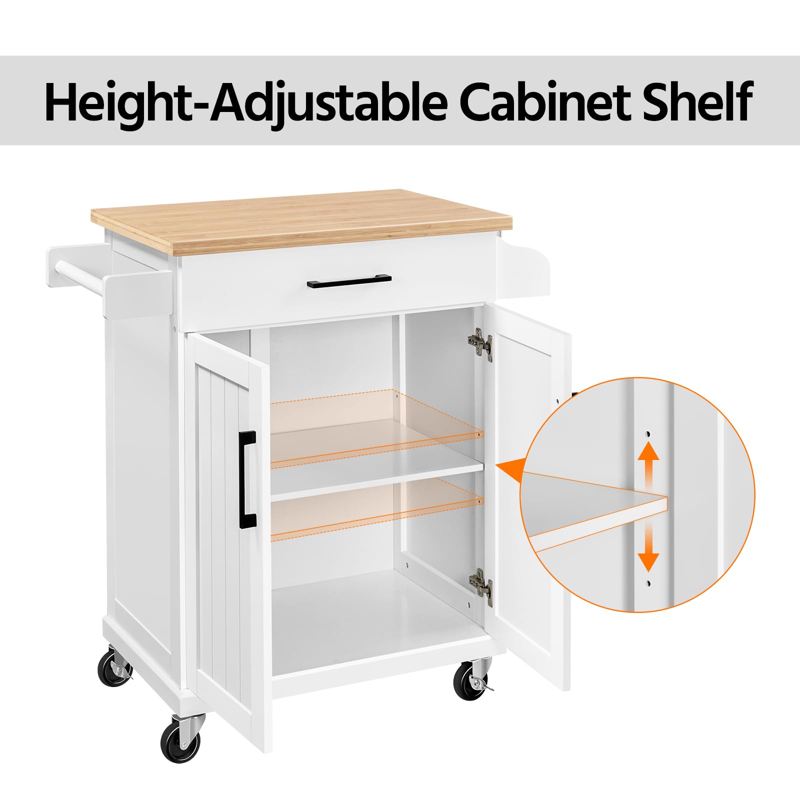 Yaheetech White Kitchen Cart with Drawer & Storage - Mobile Kitchen Island with Wheels, Storage Rack & Cabinets - Microwave Stand & Rolling Coffee Station for Small Spaces - Perfect for Apartments, Dorms & Compact Kitchens