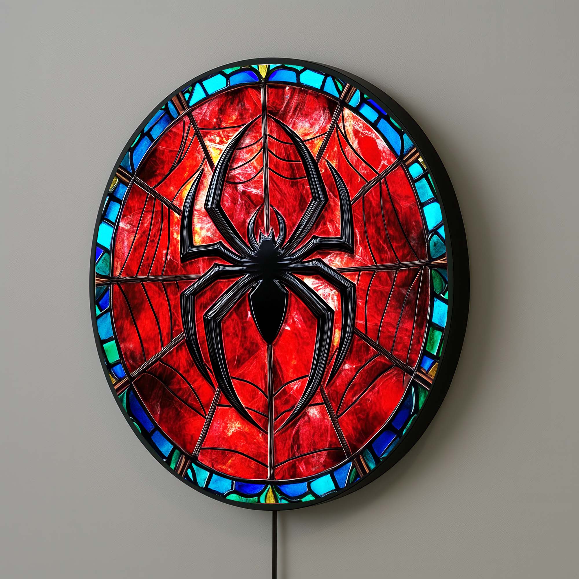 Spider Backlit Tempered Glass Wall Art - Modern Home Decor for Living Room, Bedroom & Office - Unique LED Illuminated 3D Wall Sculpture