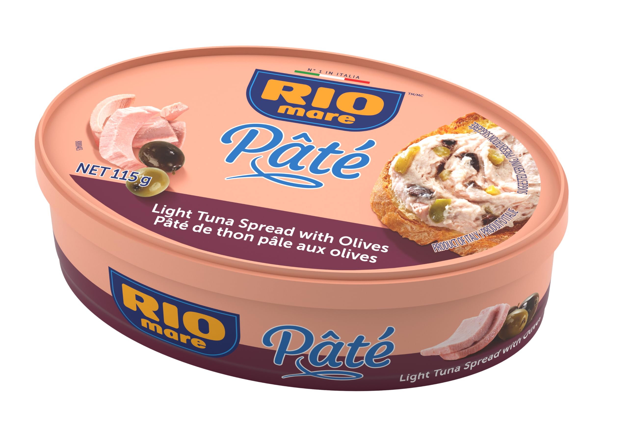 Rio Mare Light Tuna Pâté with Black Olives - 115g Can - Premium Tuna Spread for Crackers, Sandwiches, Toast & Appetizers - Perfect for Picnics, Lunch Boxes & Quick Snacks
