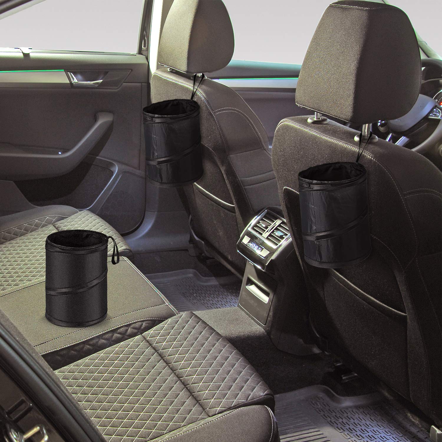 Portable Car Trash Can - 3 Pack Collapsible Waterproof Car Garbage Bin with Lid, Pop-Up Auto Waste Container for Road Trips, Travel, Commuting & Camping - Fits Car Seats, Cup Holders & Door Pockets
