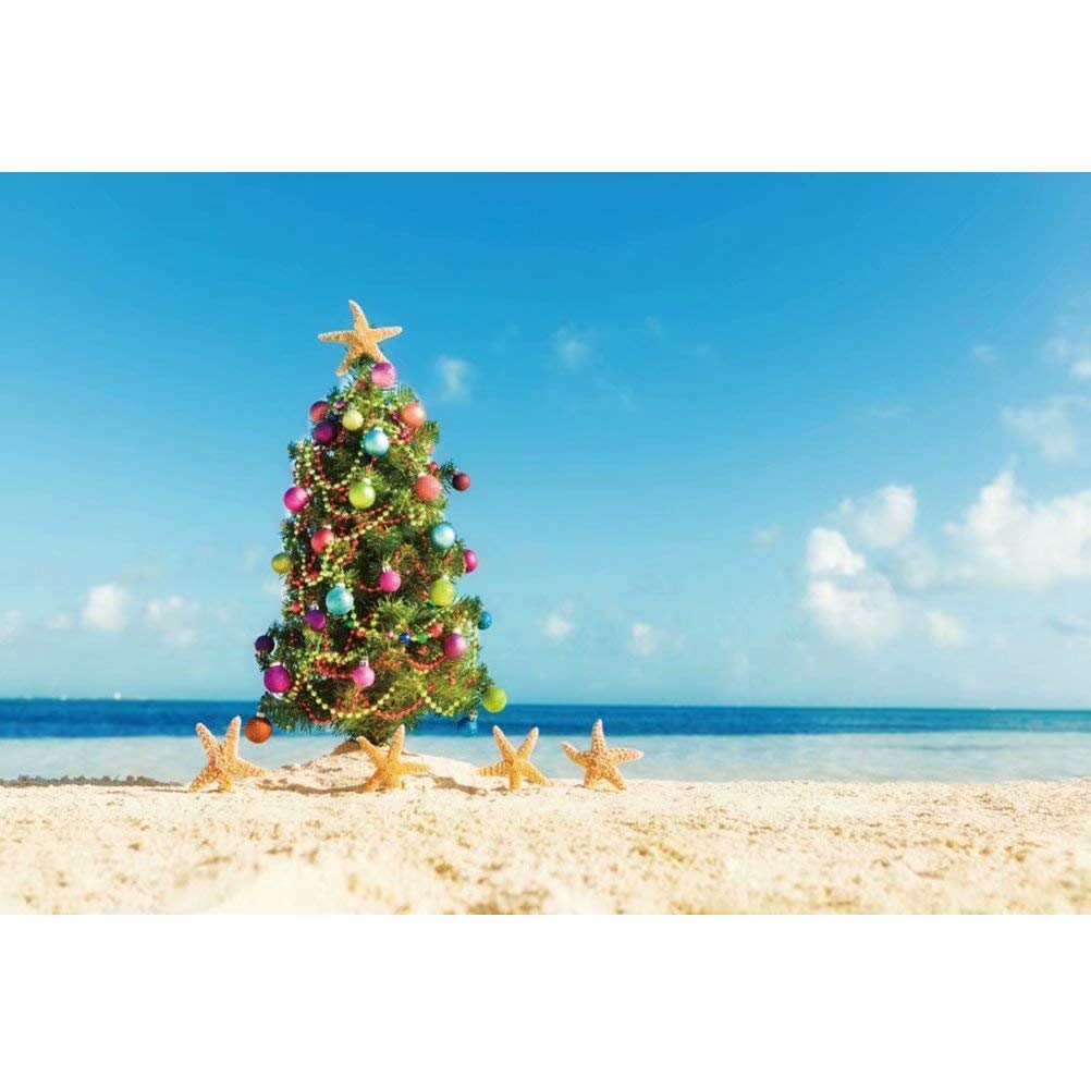 7x5ft Tropical Beach Christmas Backdrop - Hawaiian Luau Party Decoration, Summer Christmas Festival & Mele Kalikimaka Xmas Background | Perfect for Christmas in July Parties, Beach-Themed Celebrations & Holiday Photo Booths
