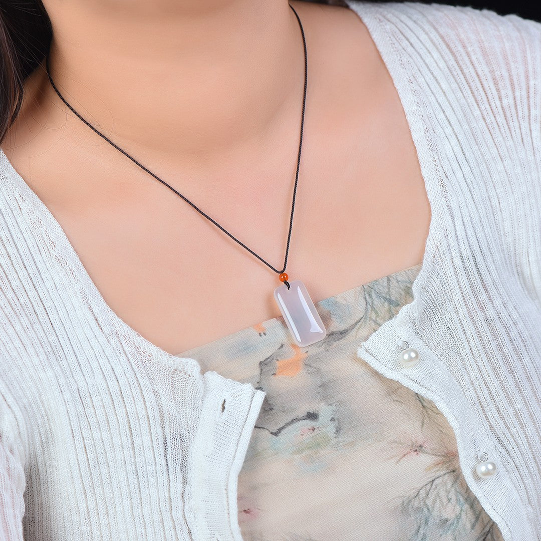Large Ice Chalcedony Pendant Necklace for Women - Elegant Gemstone Amulet for Spiritual Protection & Healing | Perfect for Meditation, Yoga & Boho Fashion
