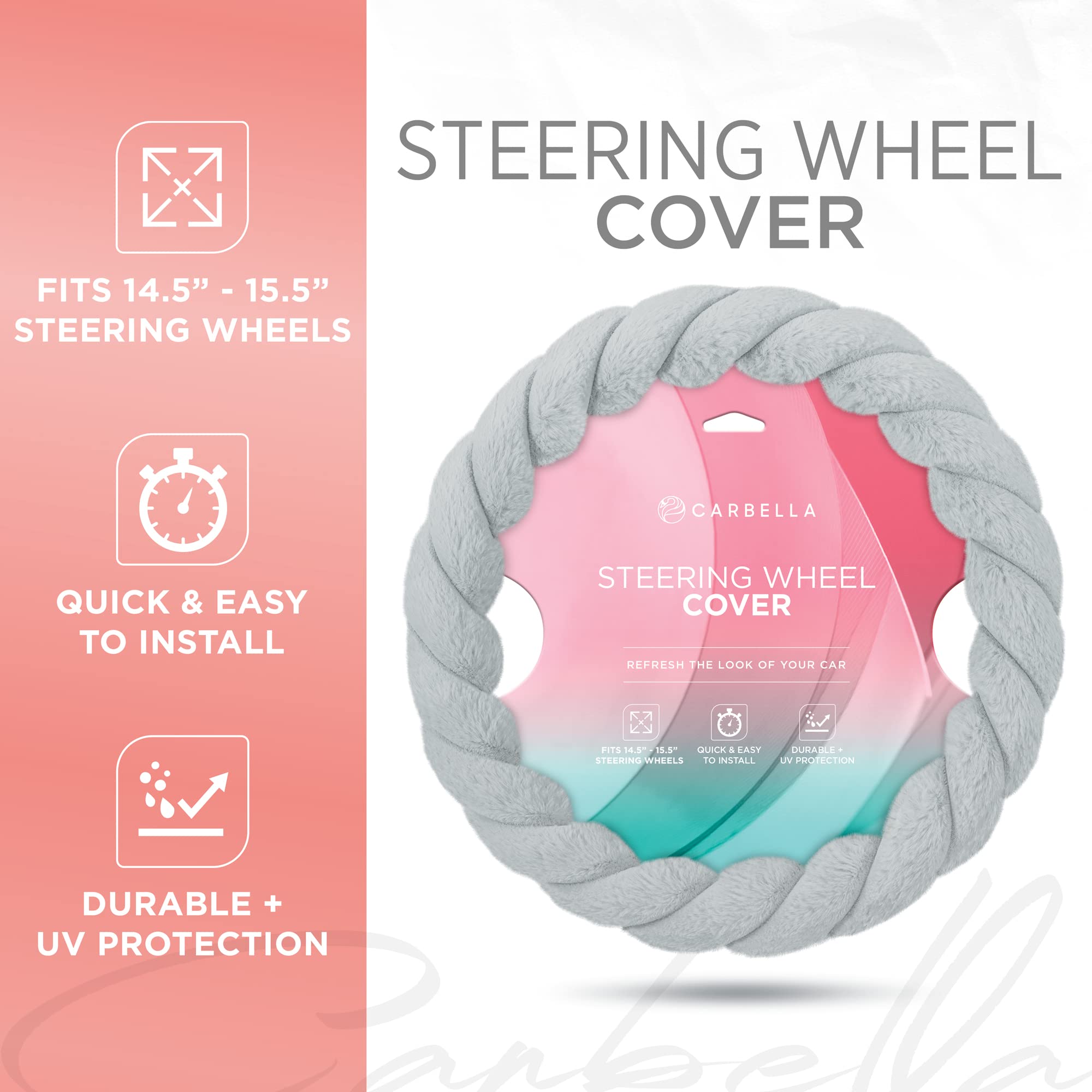 Soft Faux Fur Steering Wheel Cover - 15 Inch, Gray, for Women - Cozy Driving in Winter