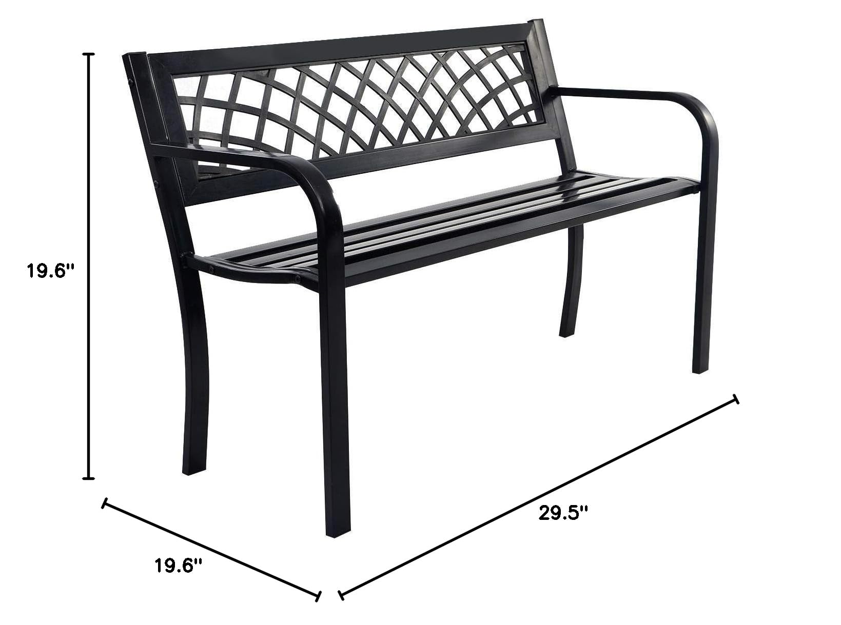 Sturdy Steel Frame Patio Garden Bench - Outdoor Deck & Front Porch Metal Bench - Wrought Iron Patio Furniture for Gardens, Decks & Outdoor Spaces