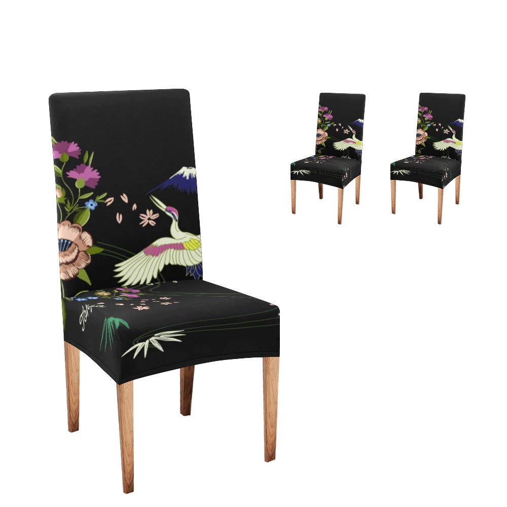 Anneunique CUXWEOT Dining Chair Covers Set of 2 - Asian Birds & Flowers Design, Soft Slipcovers for Kitchen, Living Room & Party Decor - Washable Seat Protectors for Home & Wedding Events