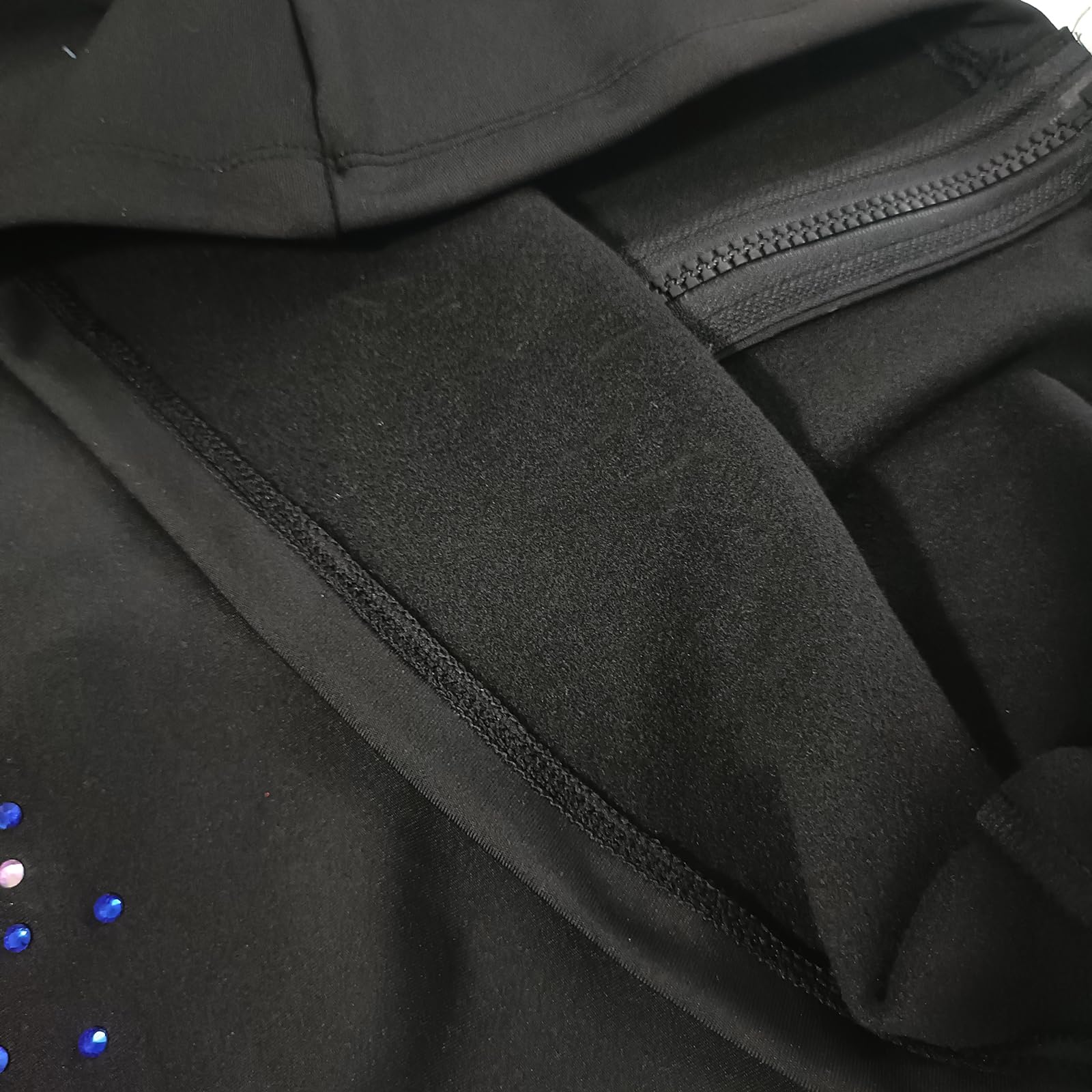 Black Girls' Skating Training Pants - Blue Rhinestone Velvet Warm Leggings for Ice Skating & Winter Sports | Perfect for Figure Skating Practice & Cold Weather Activities