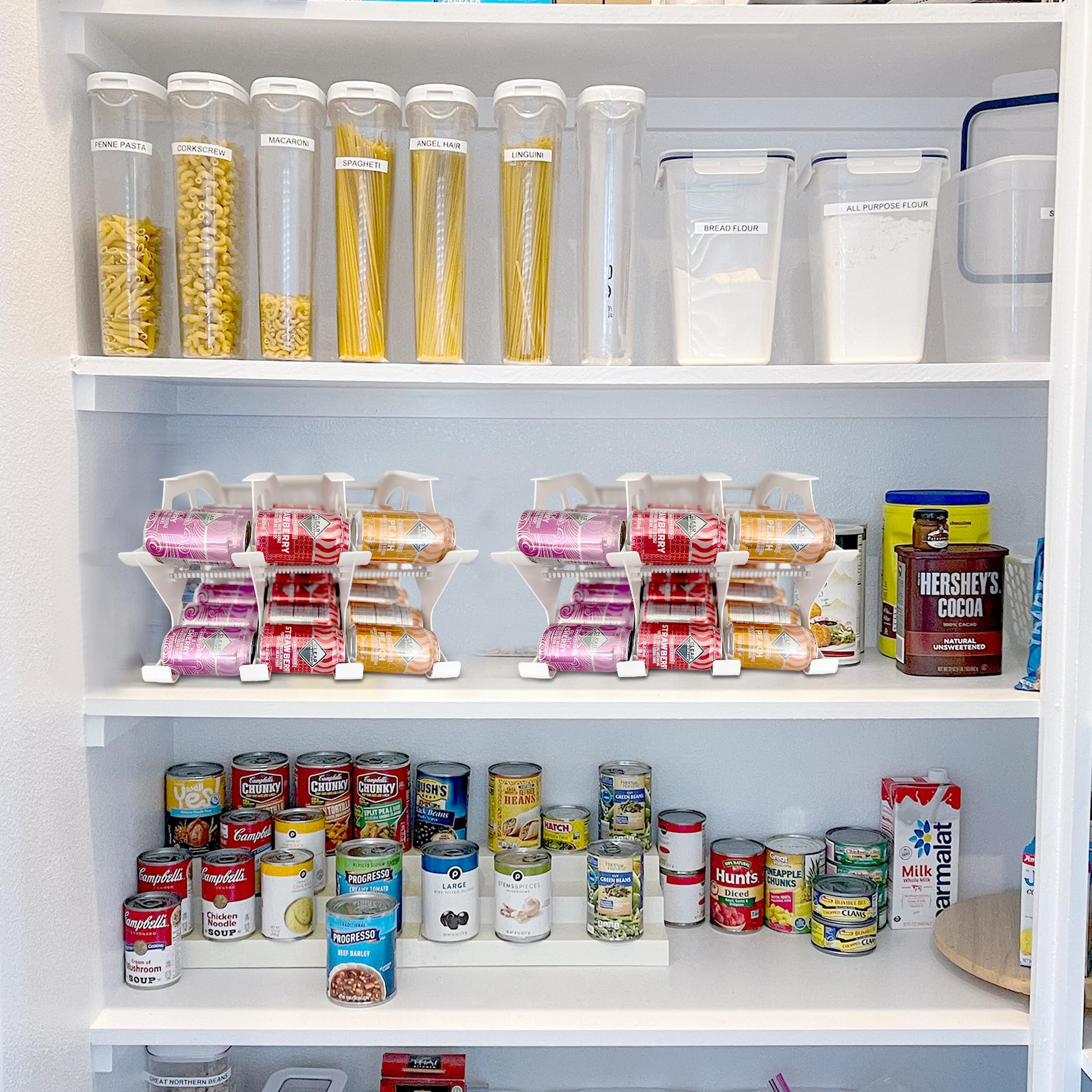 FIFO Countertop Mini Can Organizer - Holds 30 Standard 10-24oz Cans for Pantry Storage | First In First Out Food Rotation System | Durable White Plastic (2 Pack) | Perfect for Kitchen, Pantry & Emergency Food Storage