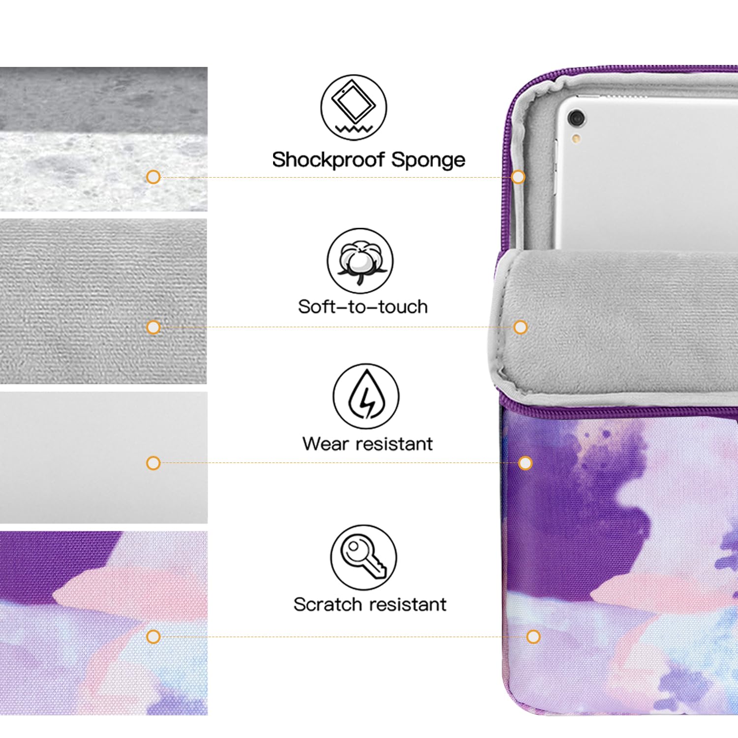 TiMOVO 9-11 Inch Tablet Sleeve Case - Compatible with iPad 10.2 (2021-2022), iPad Air 5/4, iPad Pro 11 (2024), Galaxy Tab S9/S8/A8/A7 - Protective Pouch with Smart Keyboard Fit - Watercolor Purple - Perfect for Travel, Work & School