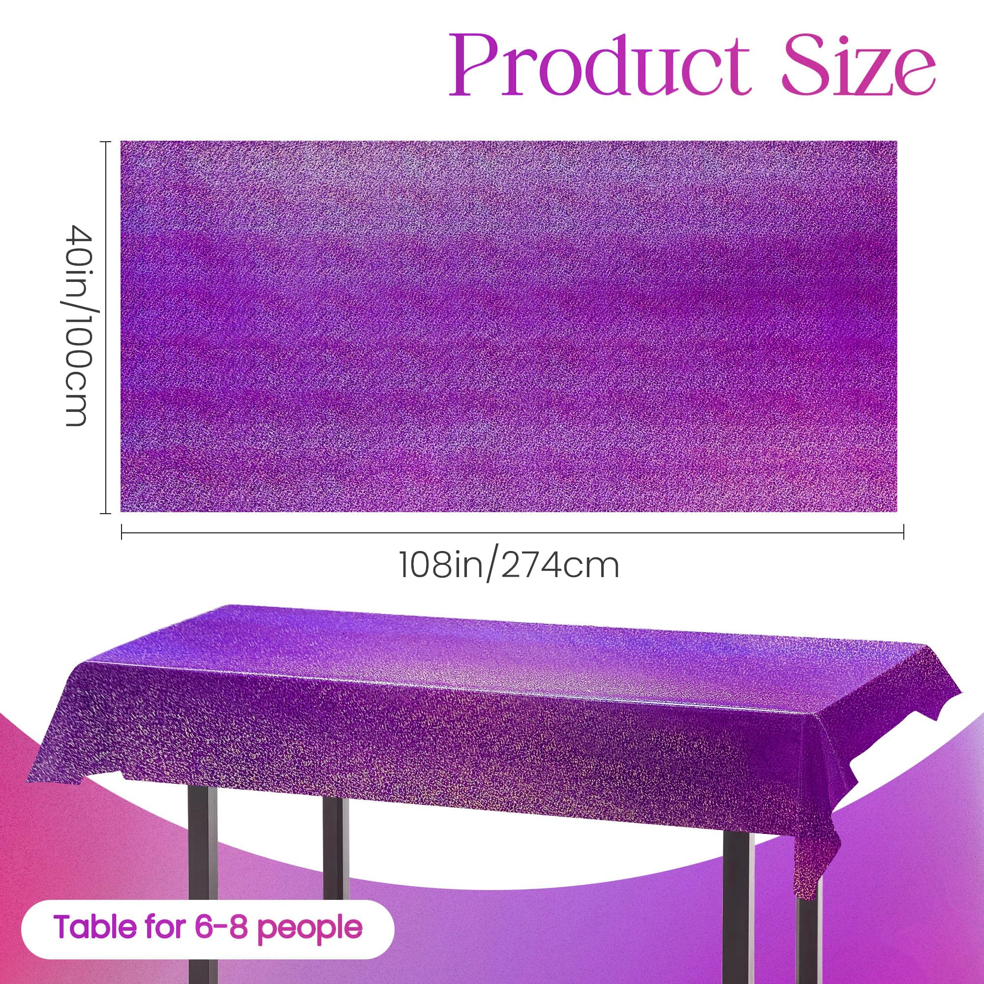 Sparkling Holographic Laser Tablecloth - Waterproof & Easy Clean Party Decor for Bachelorette, Birthday, Wedding, Anniversary - Perfect for Indoor/Outdoor Events & Photo Backdrops (Purple, 1 Count)