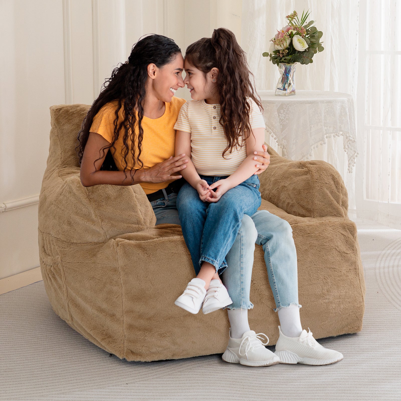 MAXYOYO Giant Bean Bag Chair - Extra Large Faux Fur Stuffed Bean Bag Couch for Living Room, Bedroom & Game Room - Super Soft Khaki Lounger for Adults & Teens - Perfect for Relaxing, Reading & Gaming