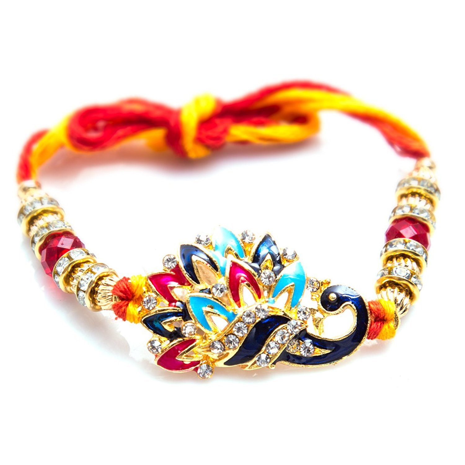 Handcrafted Traditional & Stylish Mauli Thread Rakhi for Brother - Colorful Rakhi for Rakshabandhan with Rudraksha, Ganesh, Swastik, Om & Pearl Designs - Perfect Rakhi Gift for Men, Boys & Kids (Peacock Design Included) - Ideal for Hindu Festivals, Sibling Bonding & Cultural Celebrations