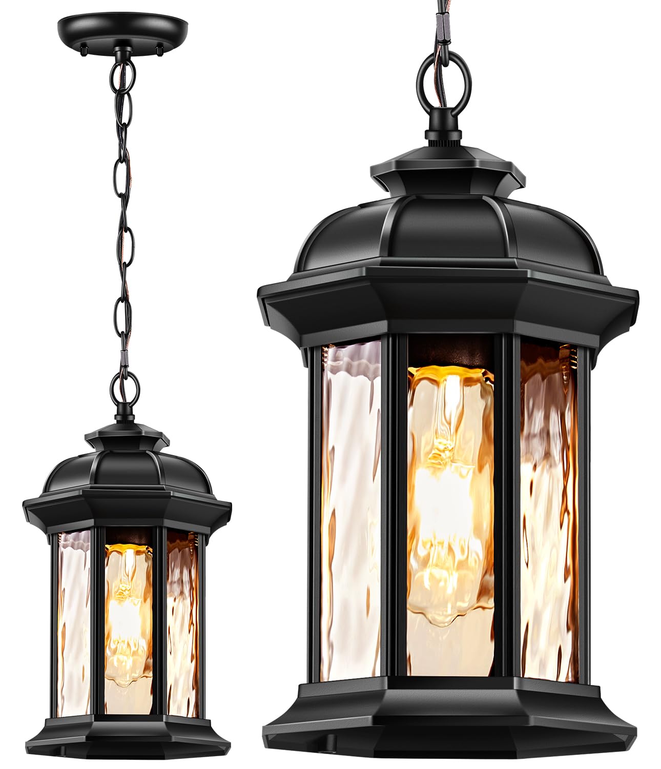 VIANIS Black Outdoor Pendant Lights - Adjustable Hanging Lantern Fixtures with Water Glass for Porch, Yard & Gazebo | Weatherproof Exterior Lighting for Patio, Garden and Outdoor Decor