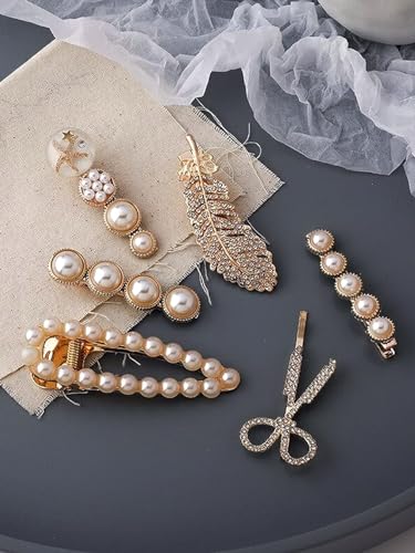 HETSHIV 6-Piece Korean Style Pearl Metal Hair Clips Set - Elegant Plastic Pearl Barrettes Hairpins for Women & Girls | Perfect for Weddings, Parties & Everyday Styling