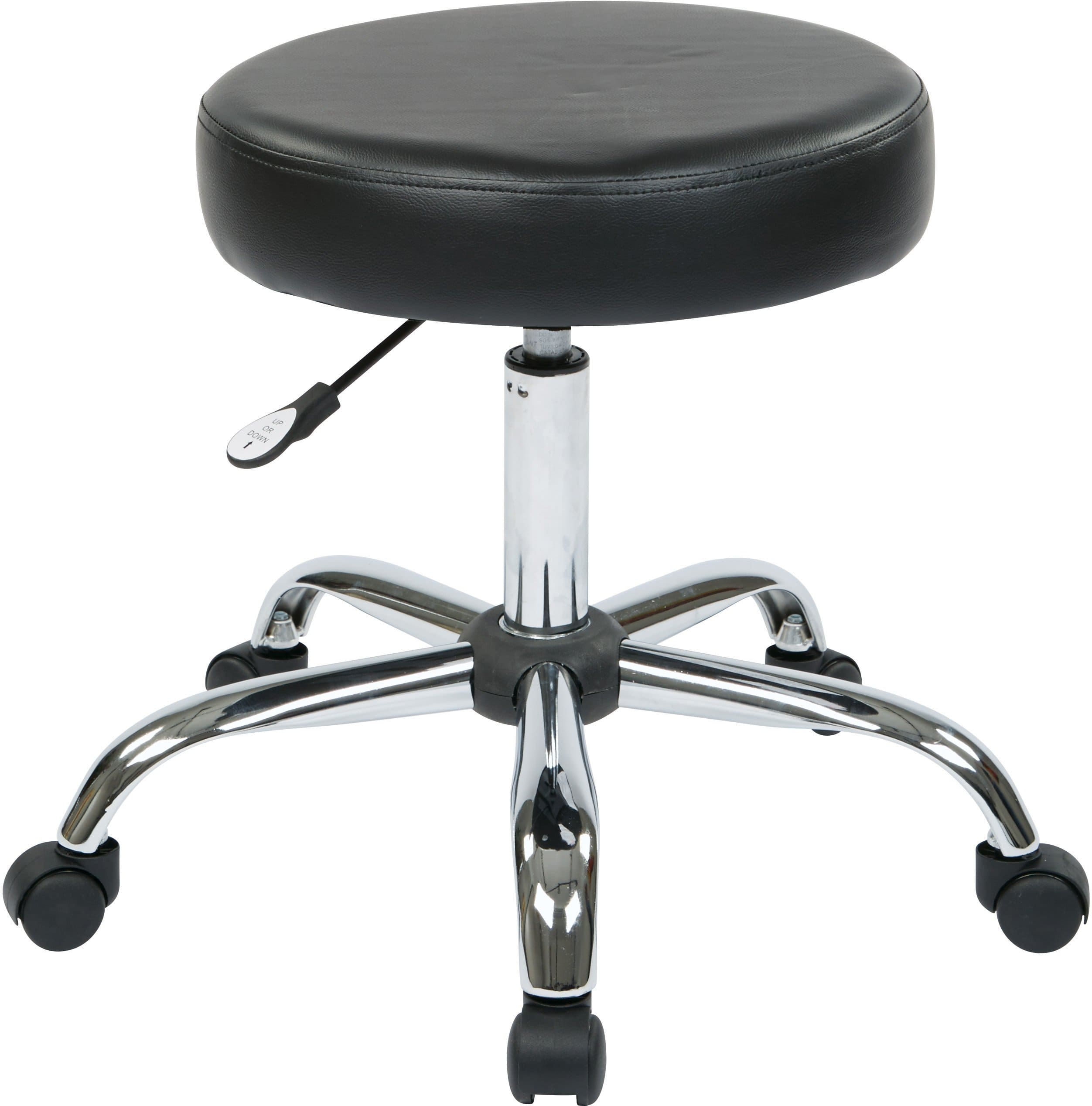 Office Star Work Smart Adjustable Office Exam Stool with Chrome Finish [ST428V] - Ergonomic Seat for Home Office, Clinic, and Classroom Use