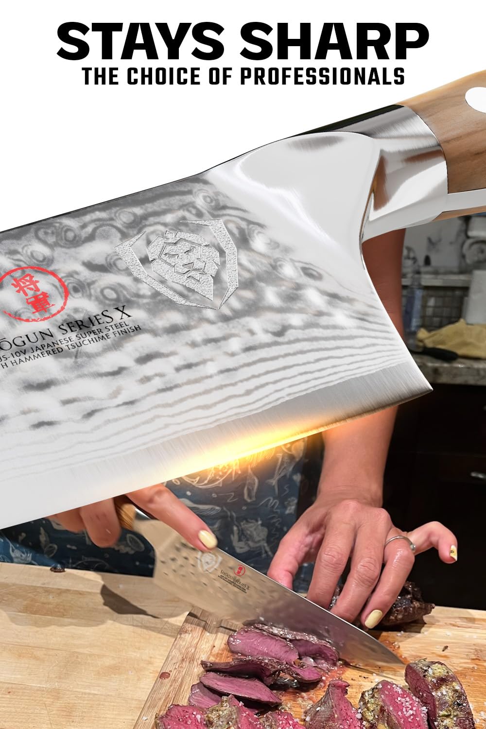 Dalstrong Shogun Series 8-inch Chef Knife - Japanese AUS-10V Super Steel Kitchen Knife with Olive Wood Handle & Damascus Pattern - Razor Sharp Professional Full Tang Knife with Sheath - Perfect for Slicing, Dicing & Precision Cooking